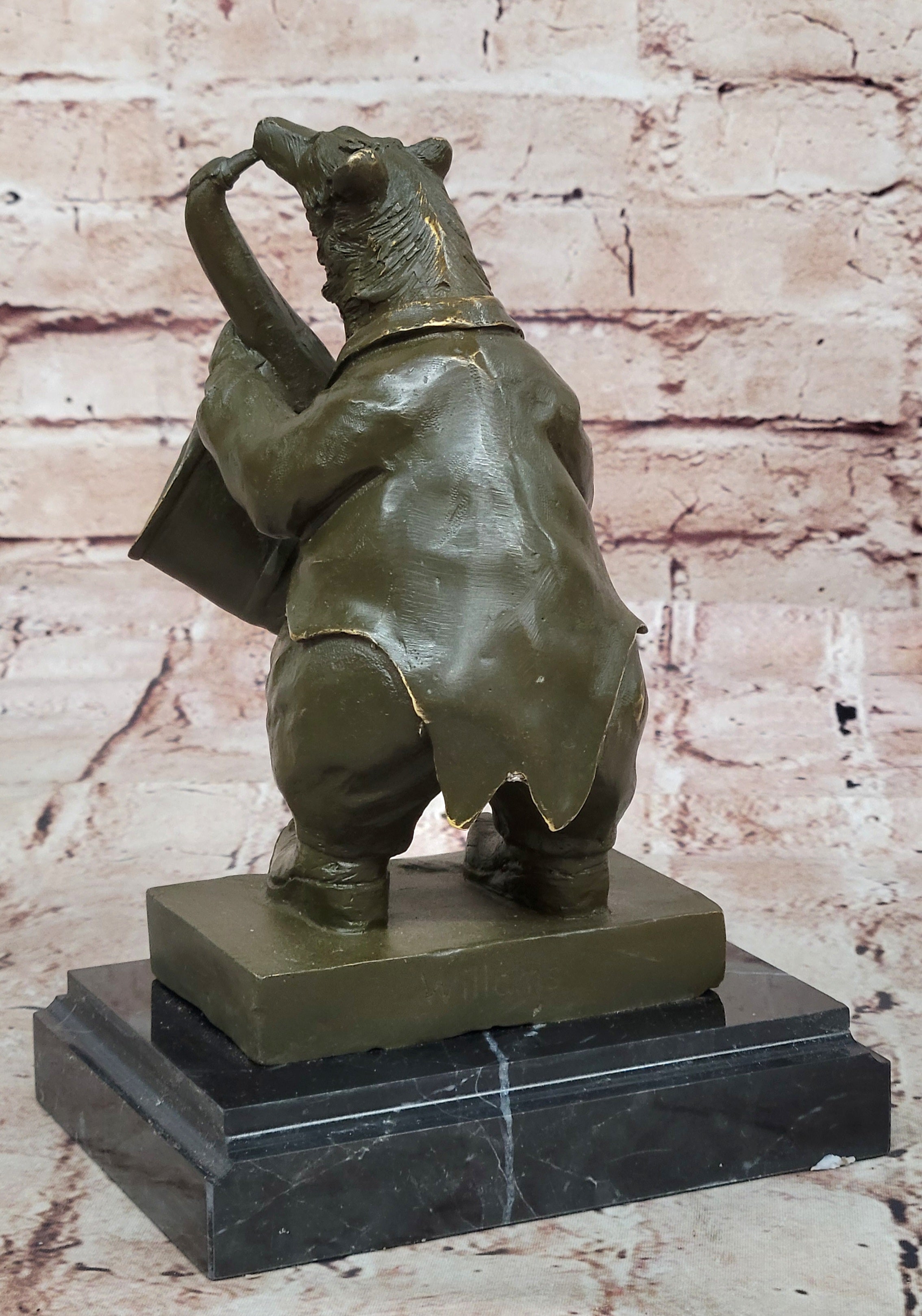 Handcrafted Bronze Bear Musician Statue by Williams Playing Saxophone Animal Sculpture Art