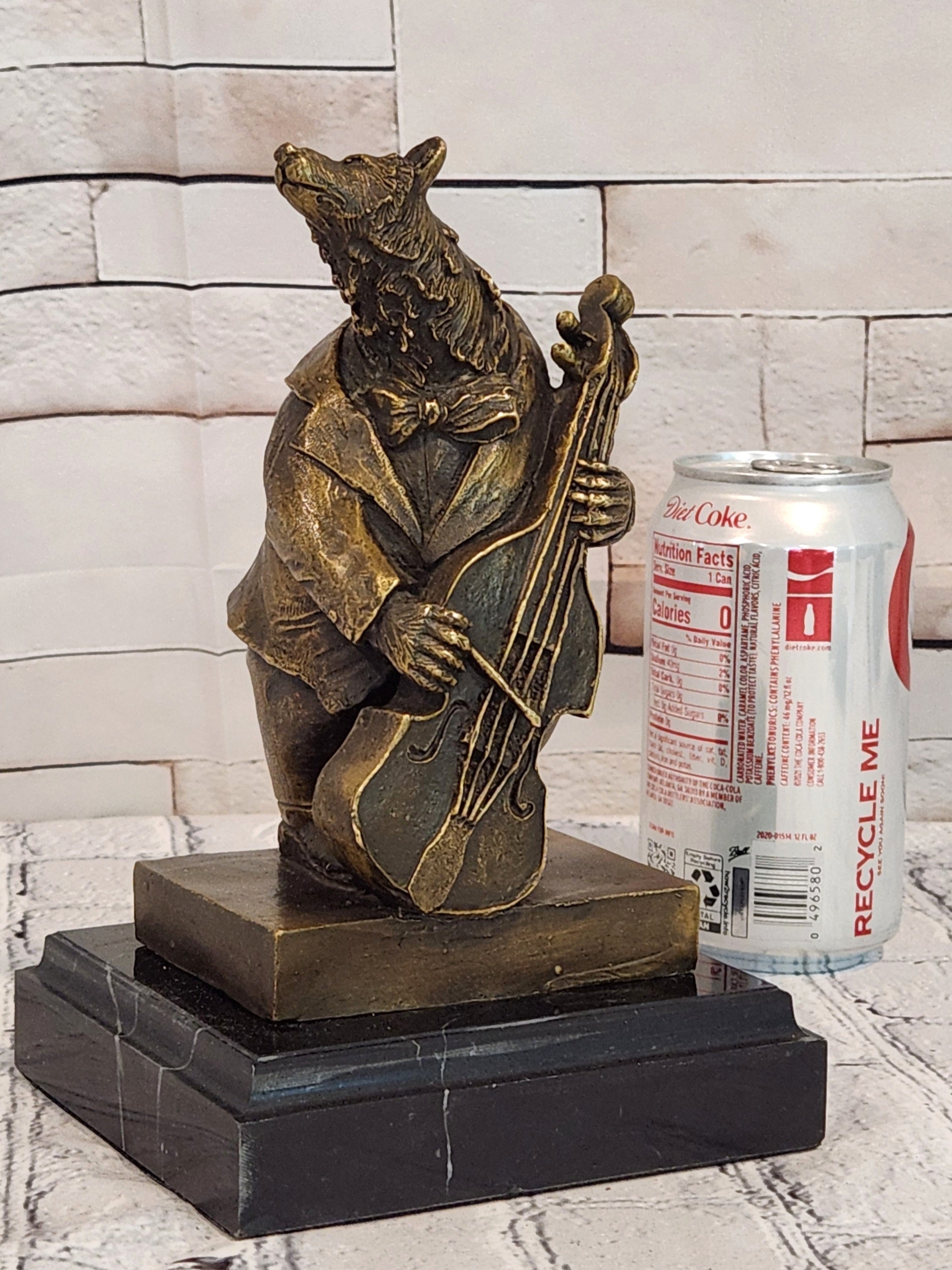 Bronze Bear Cellist Sculpture Signed Williams Music Animal Art Collectible Decor