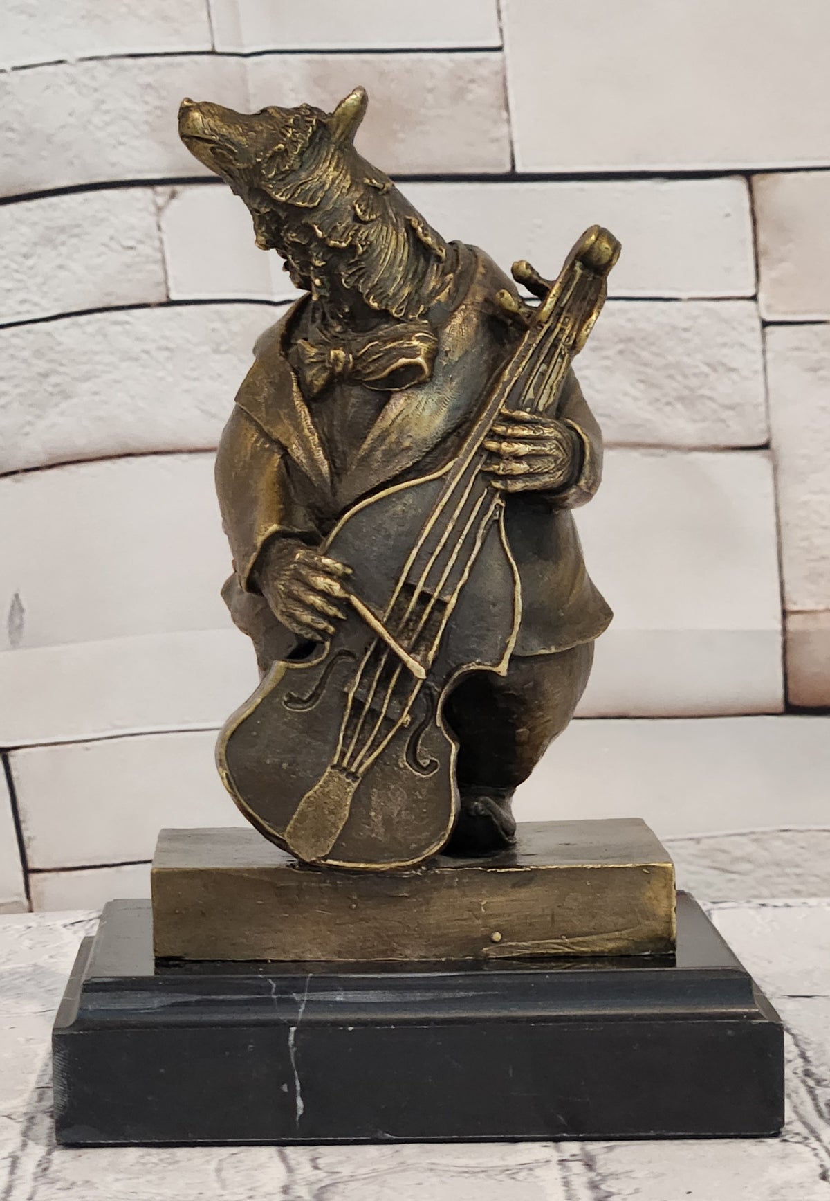 Bronze Bear Cellist Sculpture Signed Williams Music Animal Art Collectible Decor