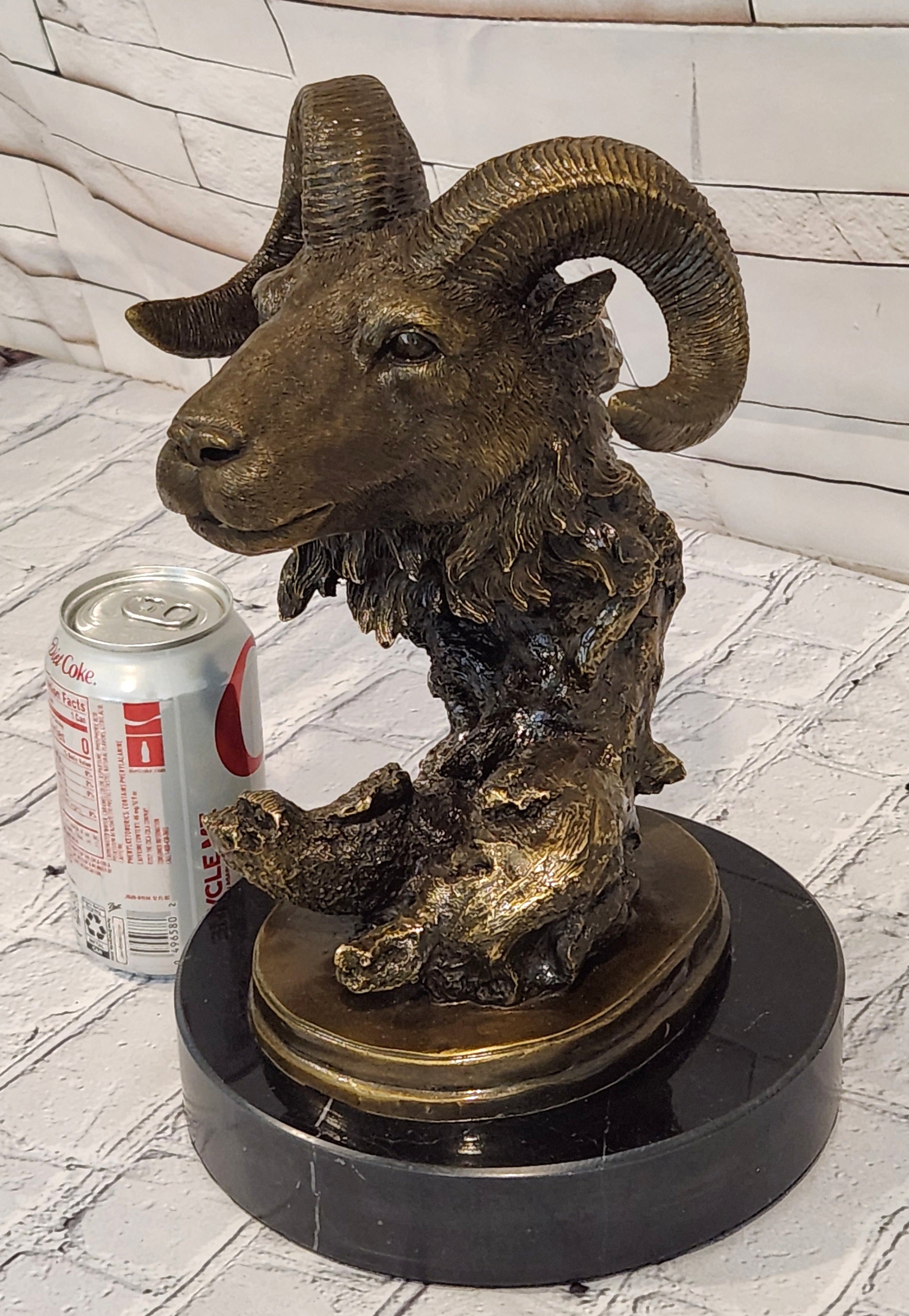 Signed Milo Bronze Ram Head Sculpture Marble Base Animal Collectible Artwork