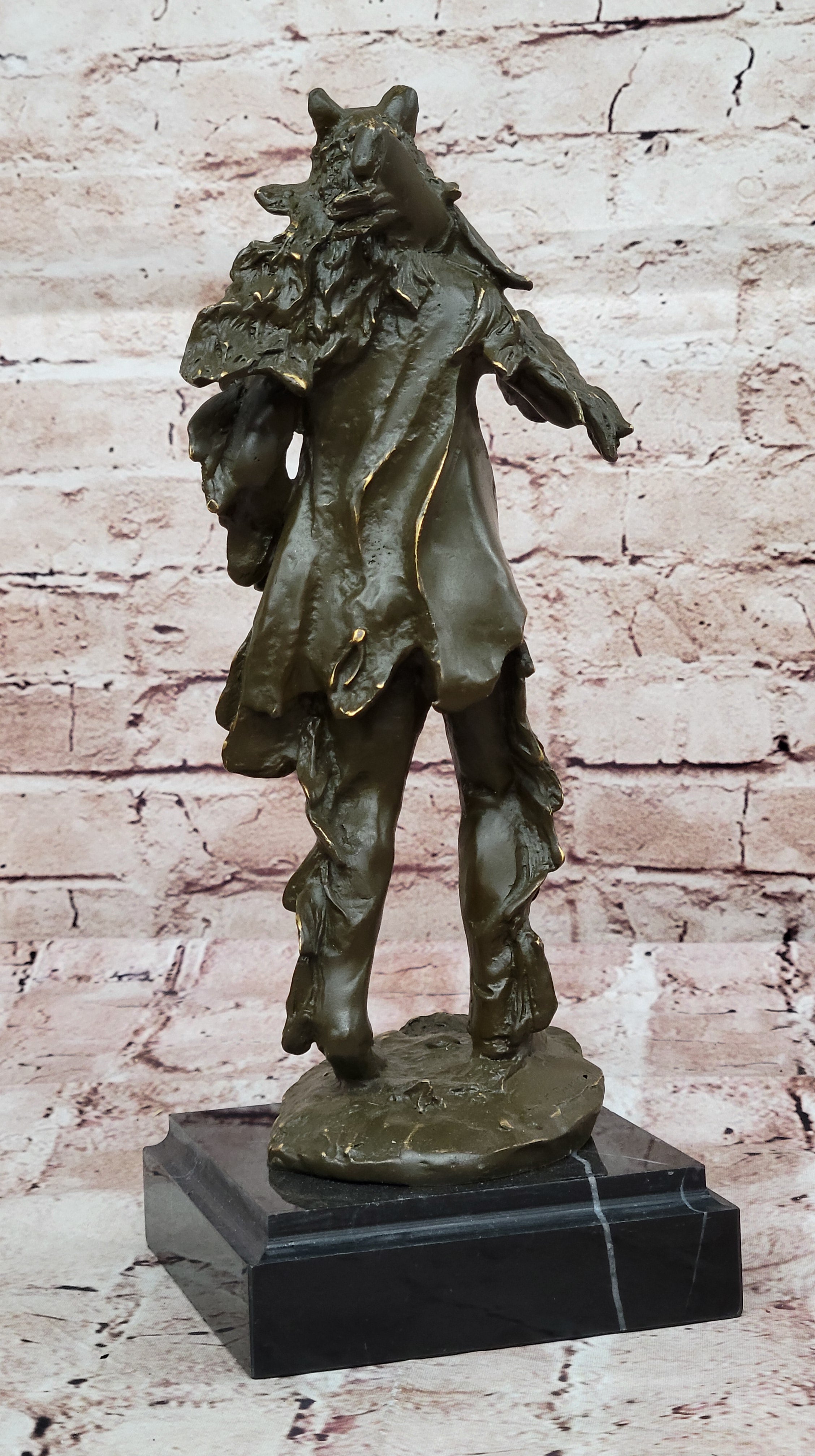 Bronze Sculpture Statue of American Indian Chief in Headdress Signed C M Russell Collectible