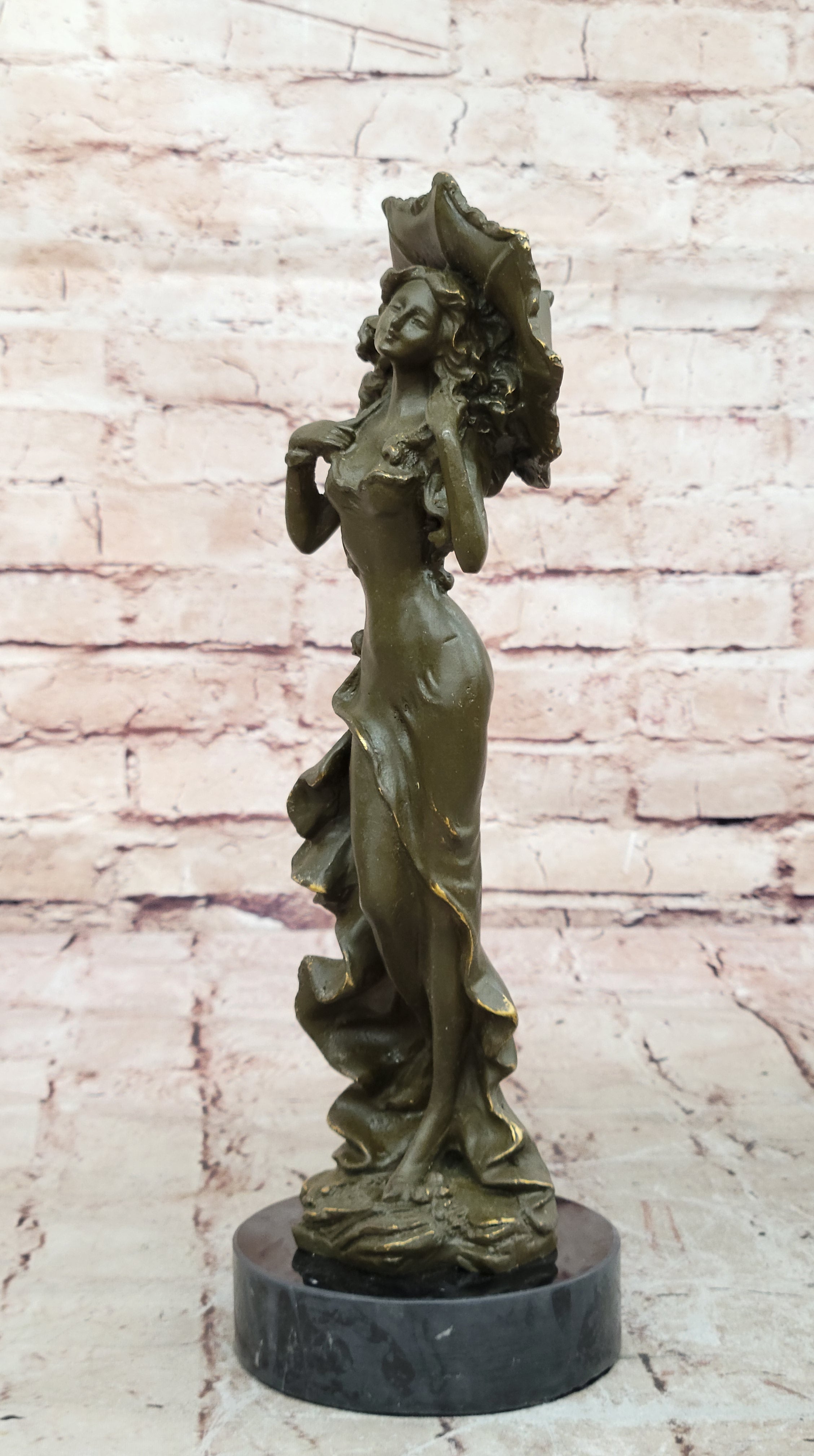 Genuine Bronze Victorian Woman Statue with Umbrella – Classic Sculpture Figurine