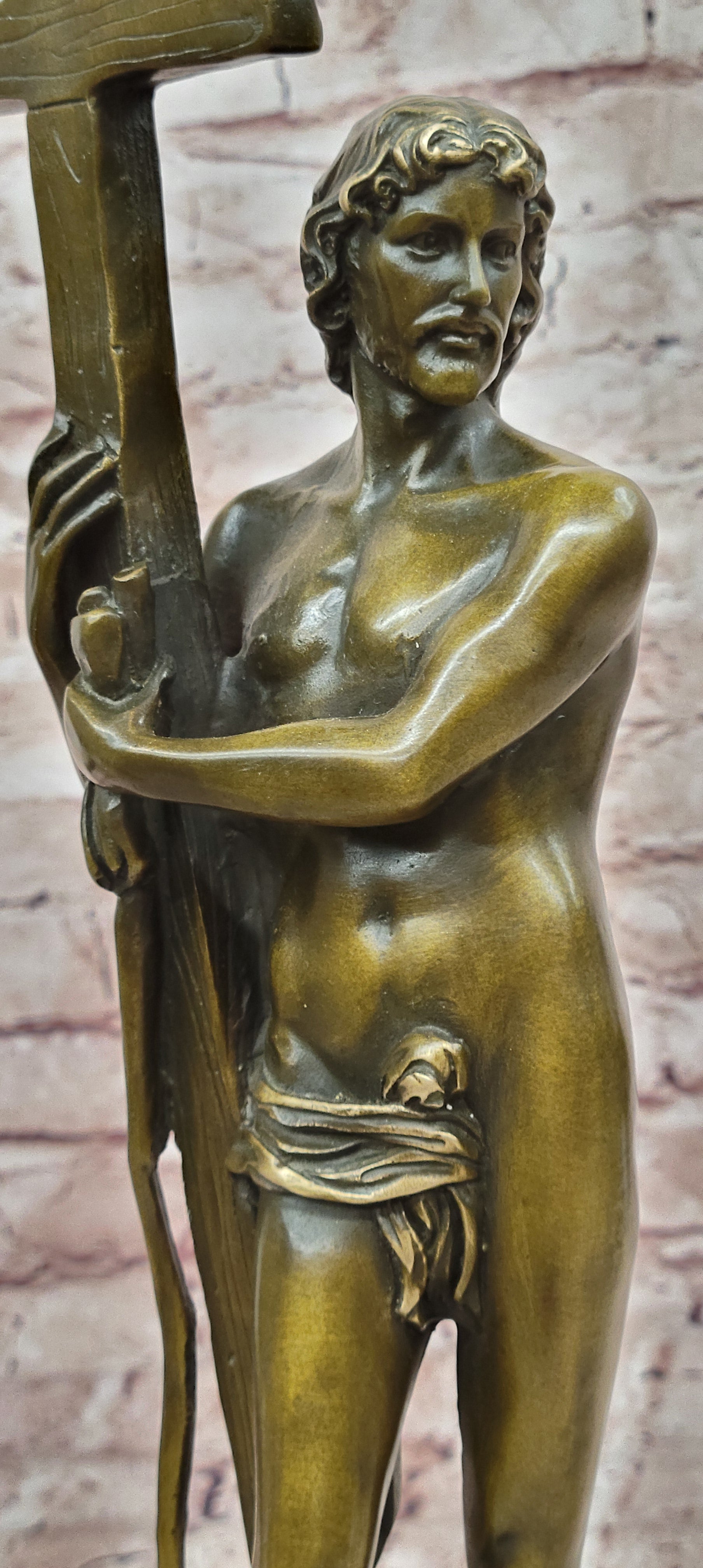 Signed Miguel Lopez Bronze Jesus with Cross Statue Church Decor Artwork