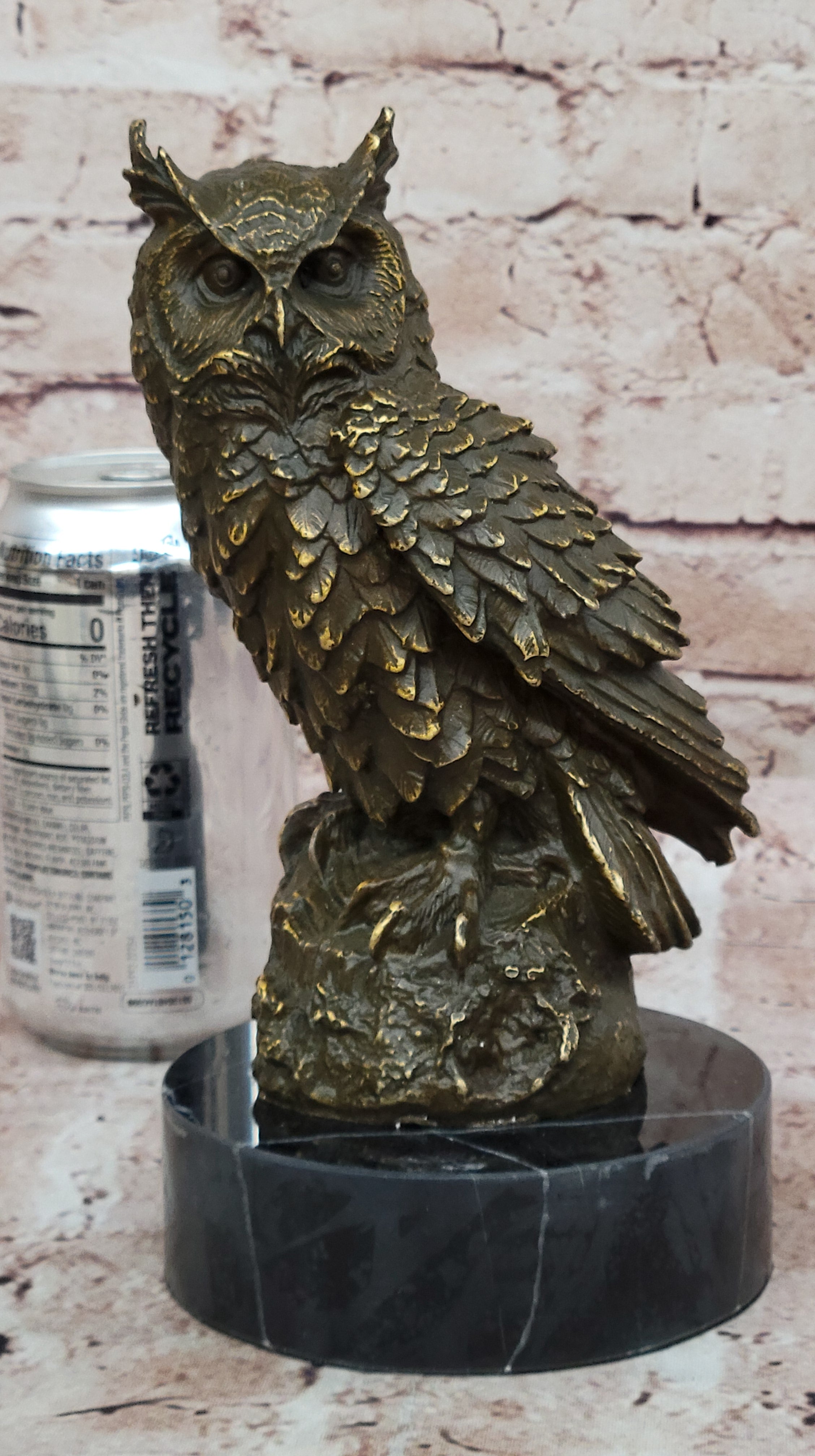 Bronze Owl on Marble Base Statue Signed Williams Bird Sculpture Figurine Decor