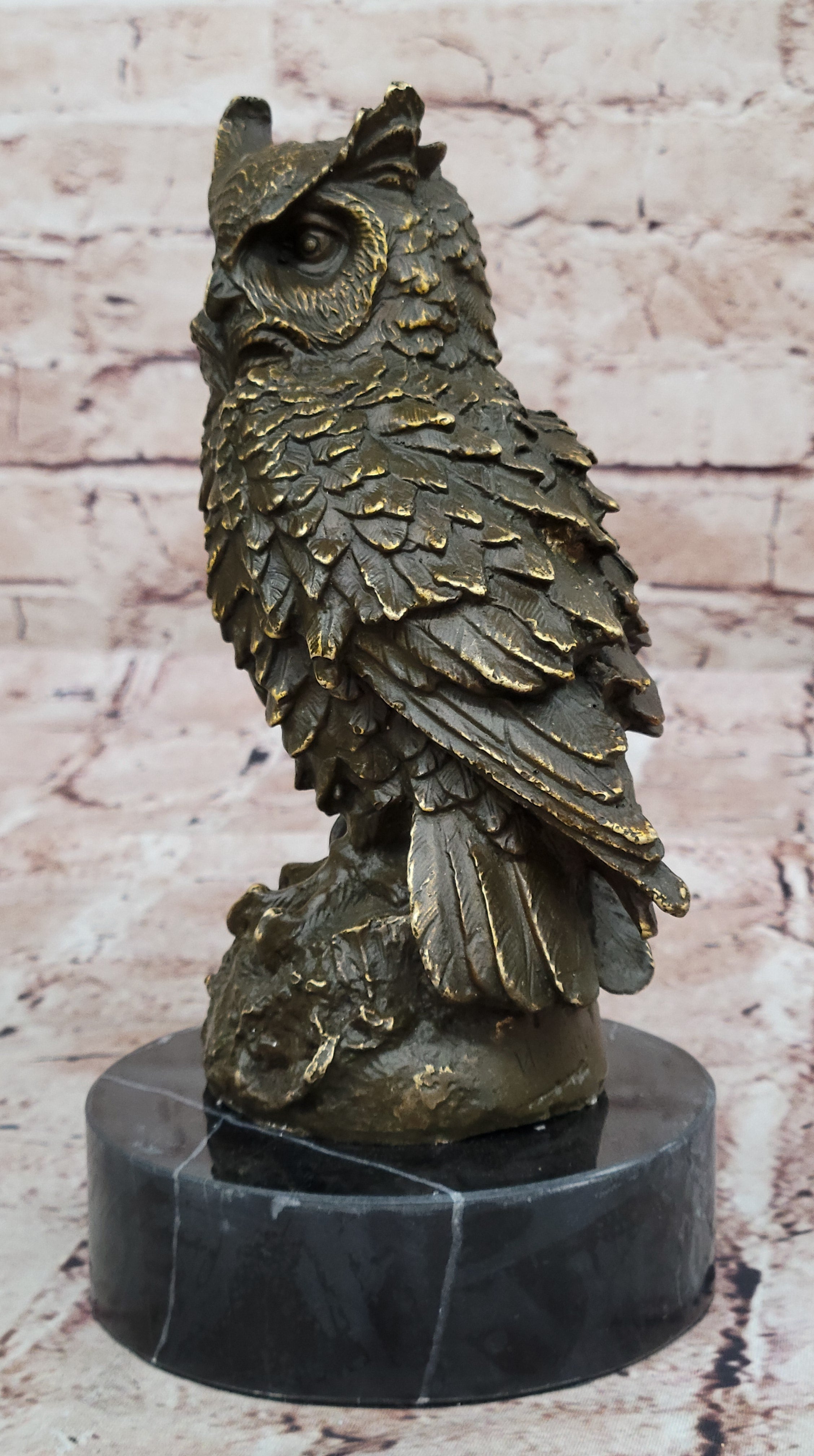 Bronze Owl on Marble Base Statue Signed Williams Bird Sculpture Figurine Decor