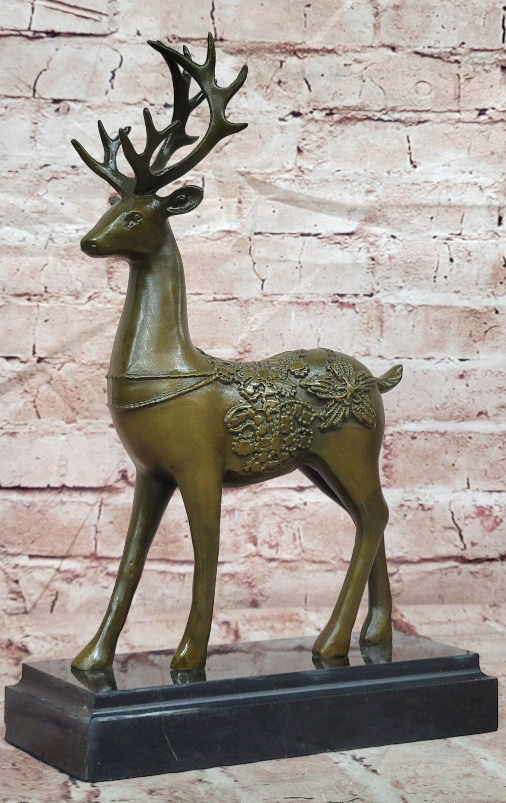 Bronze Wildlife Deer Sculpture Signed Bugatti Whitetail Stag Decor Art
