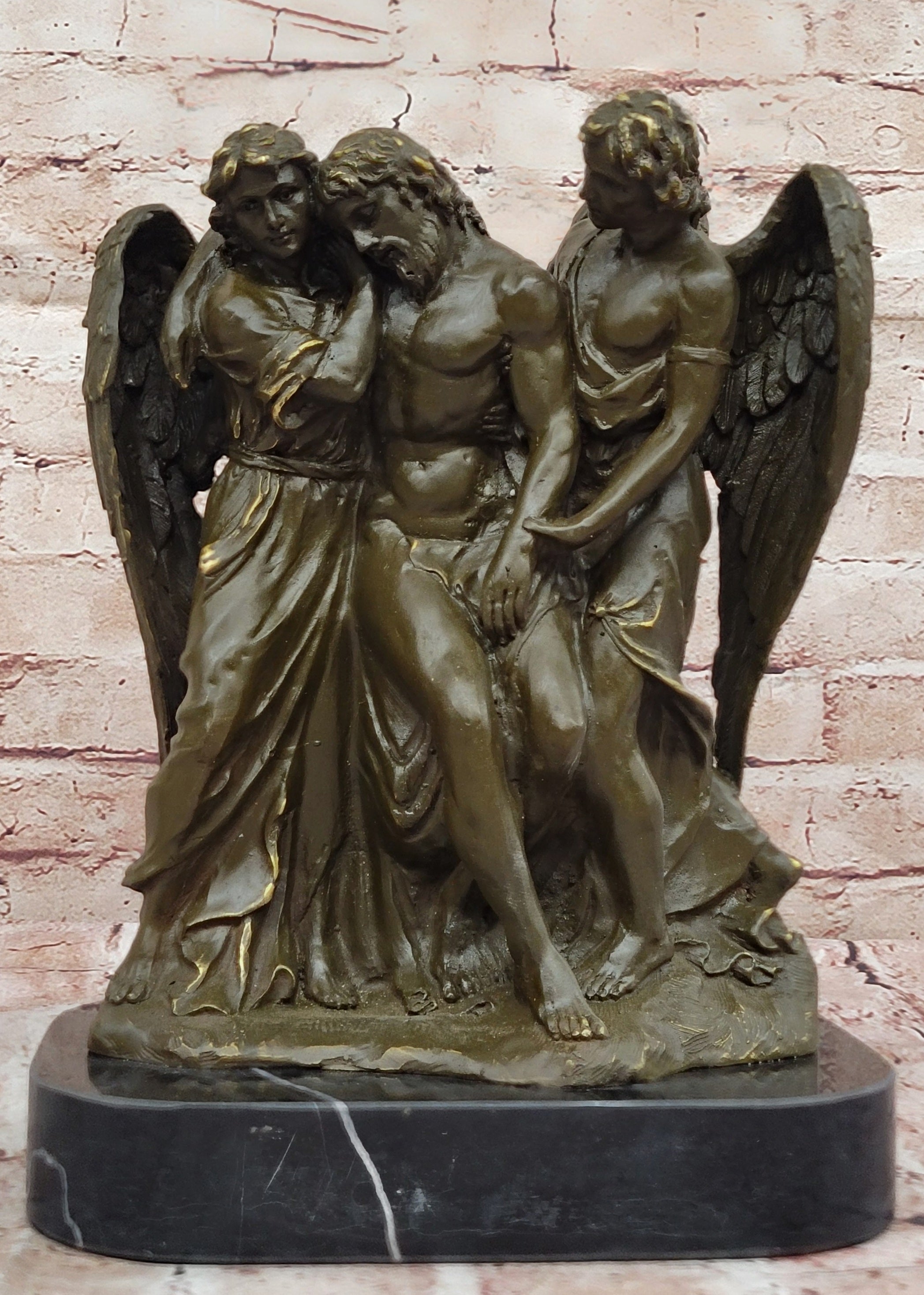 Religious Bronze Statue Jesus Christ Supported by Angels Signed Valli Limited Edition Art