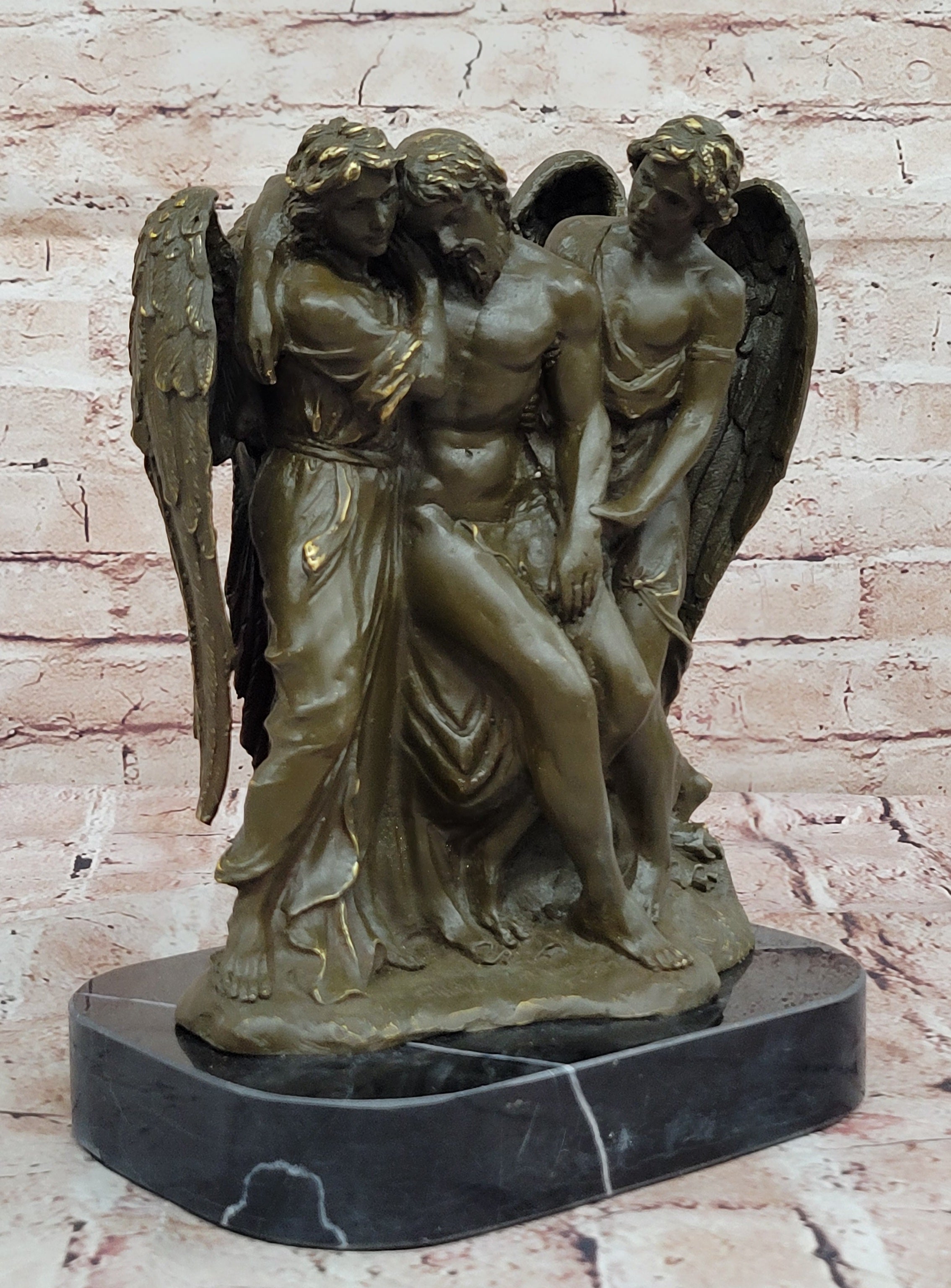 Religious Bronze Statue Jesus Christ Supported by Angels Signed Valli Limited Edition Art