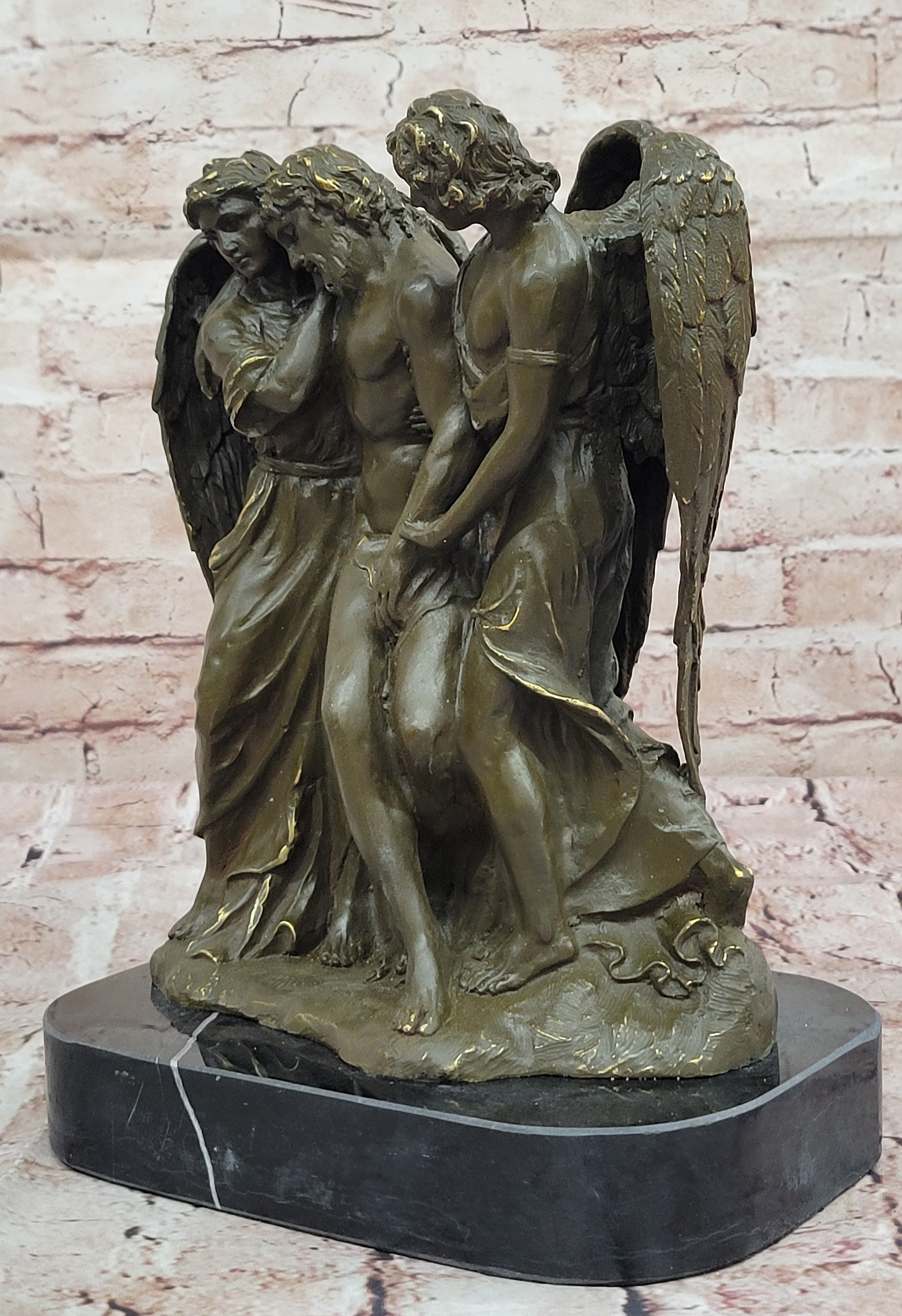 Religious Bronze Statue Jesus Christ Supported by Angels Signed Valli Limited Edition Art