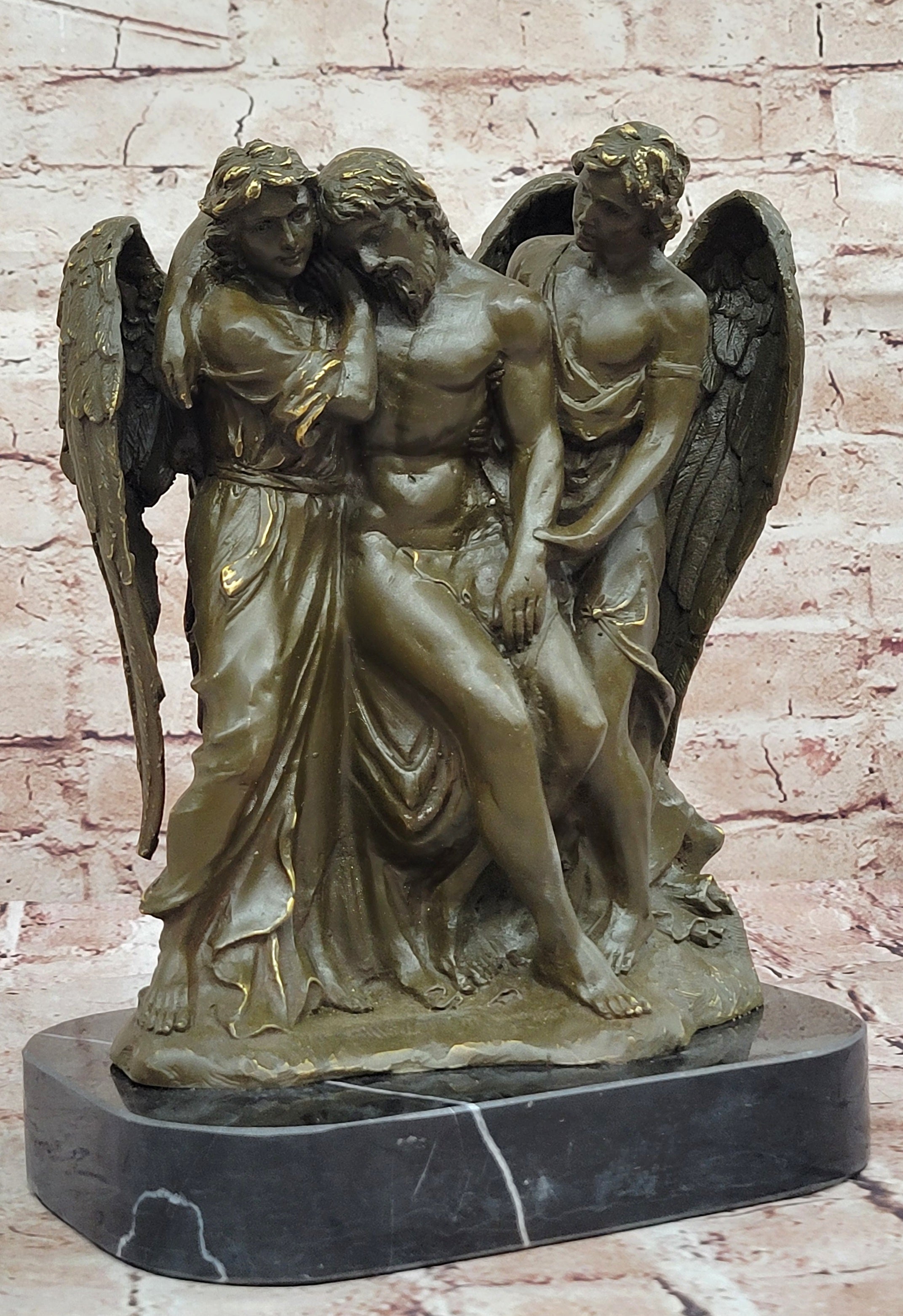 Religious Bronze Statue Jesus Christ Supported by Angels Signed Valli Limited Edition Art