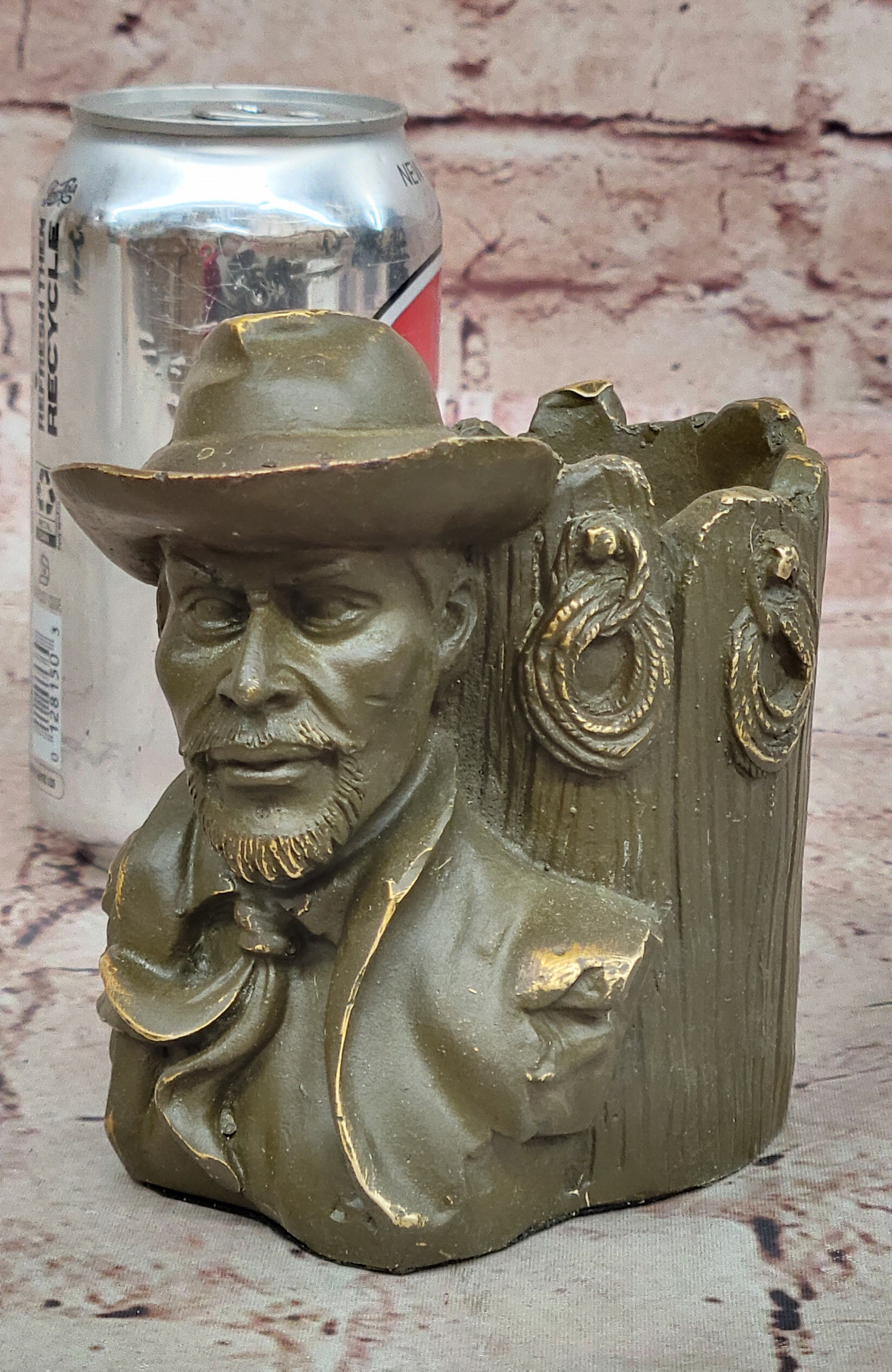 Western Cowboy Bronze Sculpture – Anderson Signed Pen Holder Figurine Statue