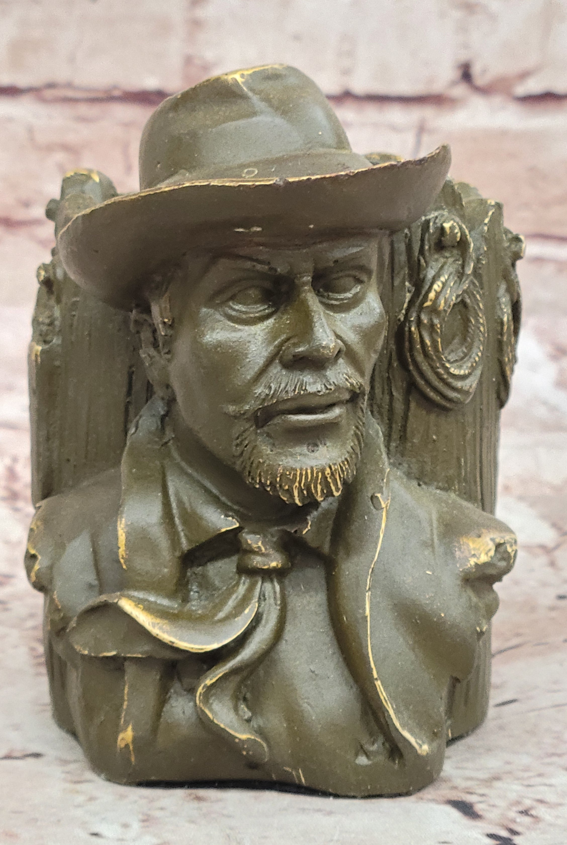 Western Cowboy Bronze Sculpture – Anderson Signed Pen Holder Figurine Statue