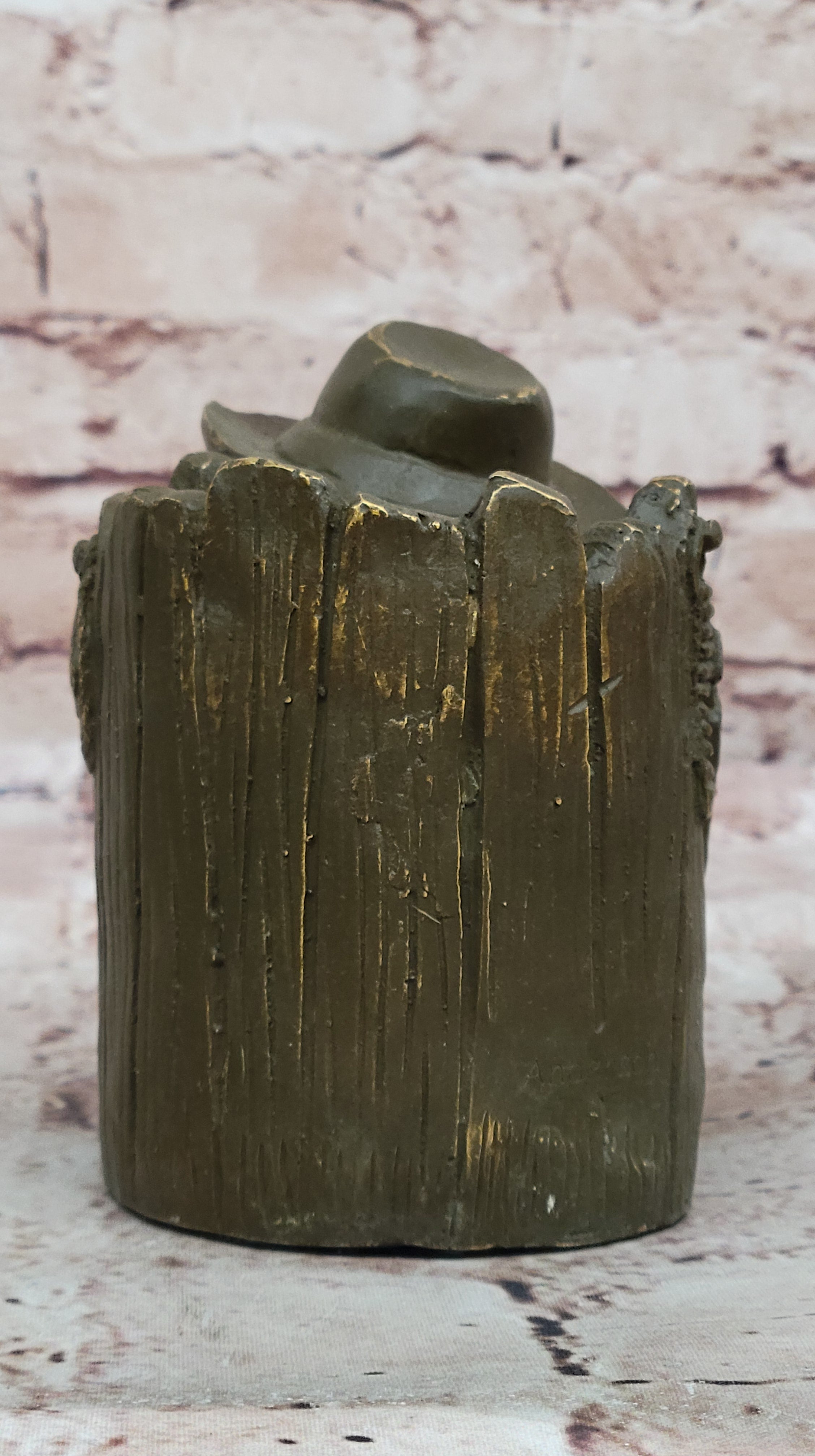 Western Cowboy Bronze Sculpture – Anderson Signed Pen Holder Figurine Statue