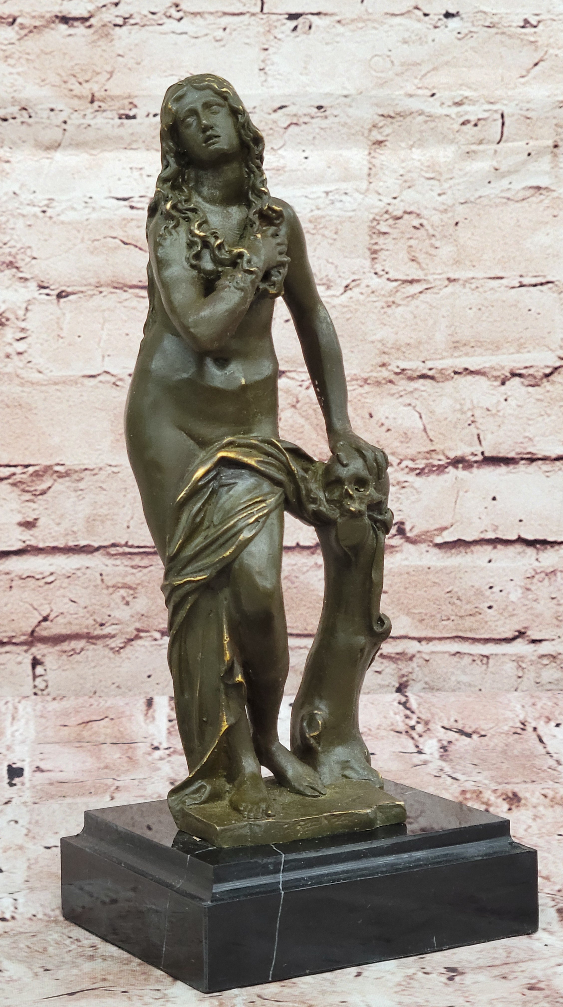 Hot Cast Bronze Maiden Sculpture Amalthea by Cesaro Hand Made Semi Nude Female Statue Art