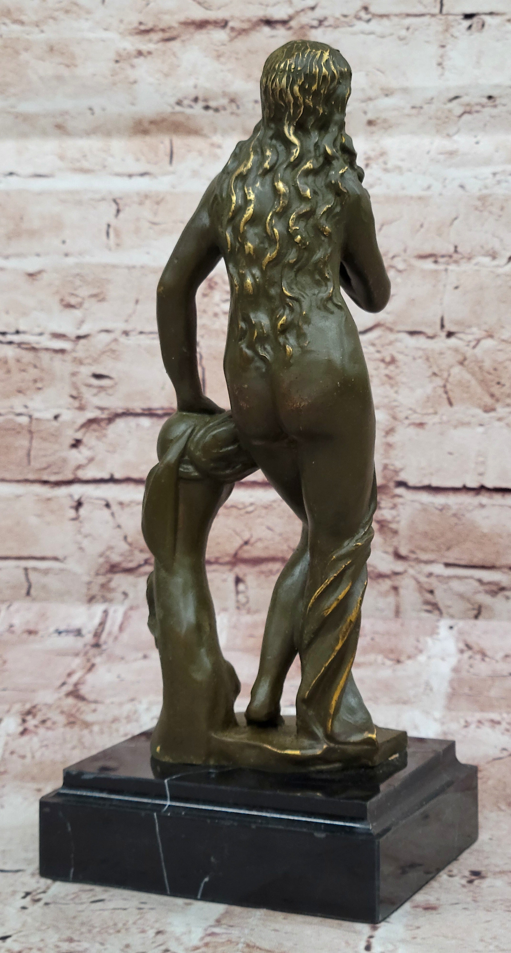 Hot Cast Bronze Maiden Sculpture Amalthea by Cesaro Hand Made Semi Nude Female Statue Art