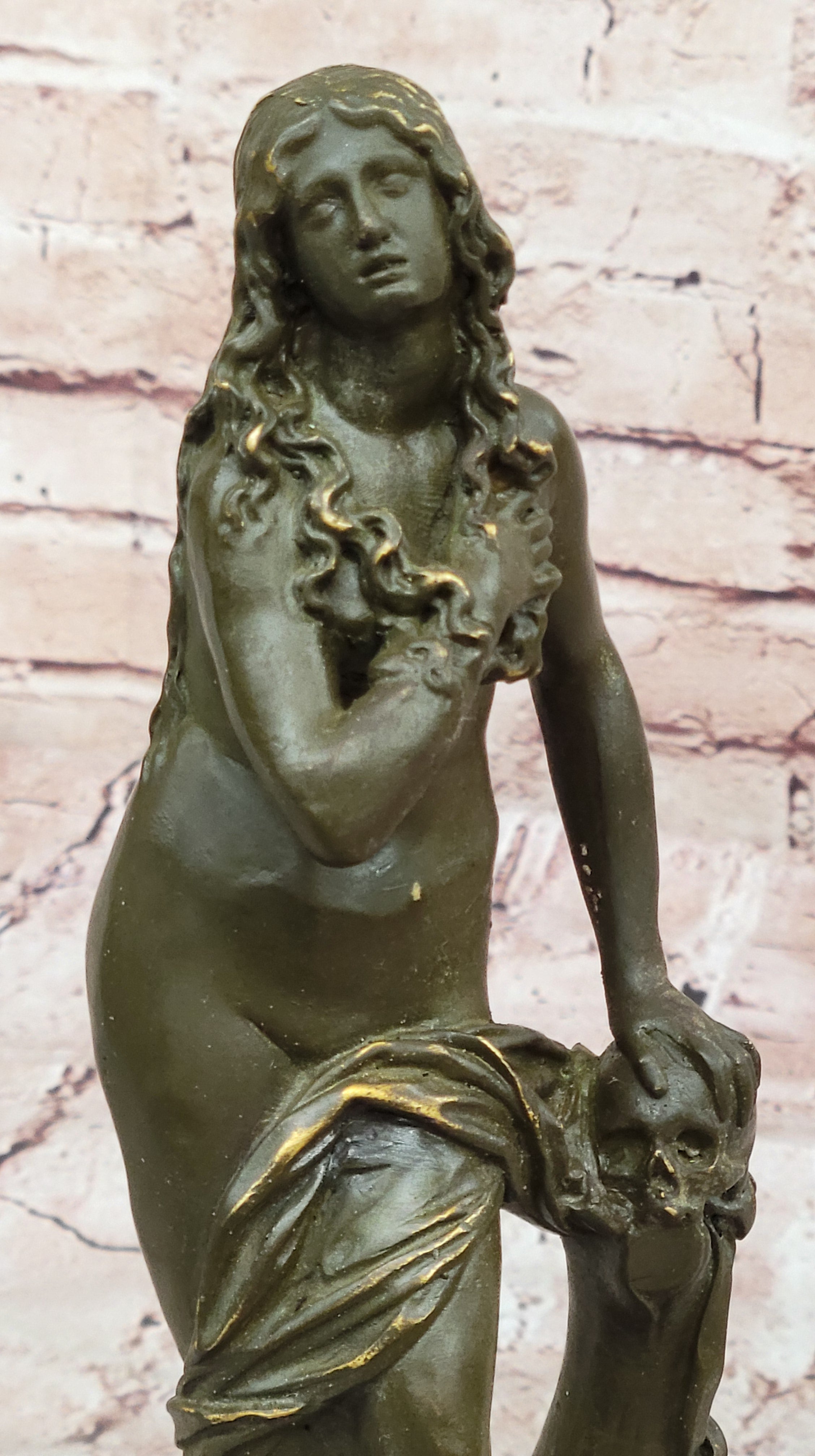 Hot Cast Bronze Maiden Sculpture Amalthea by Cesaro Hand Made Semi Nude Female Statue Art