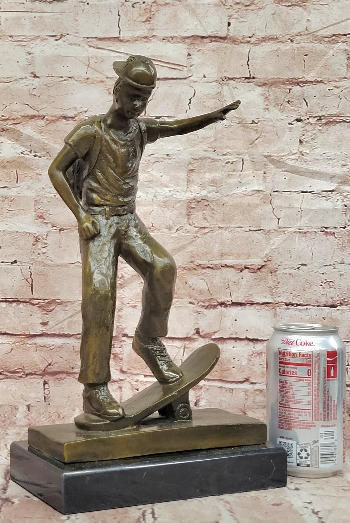 Bronze Sports Boy Figurine Signed Milo Skateboard Sculpture Fine Art Decor