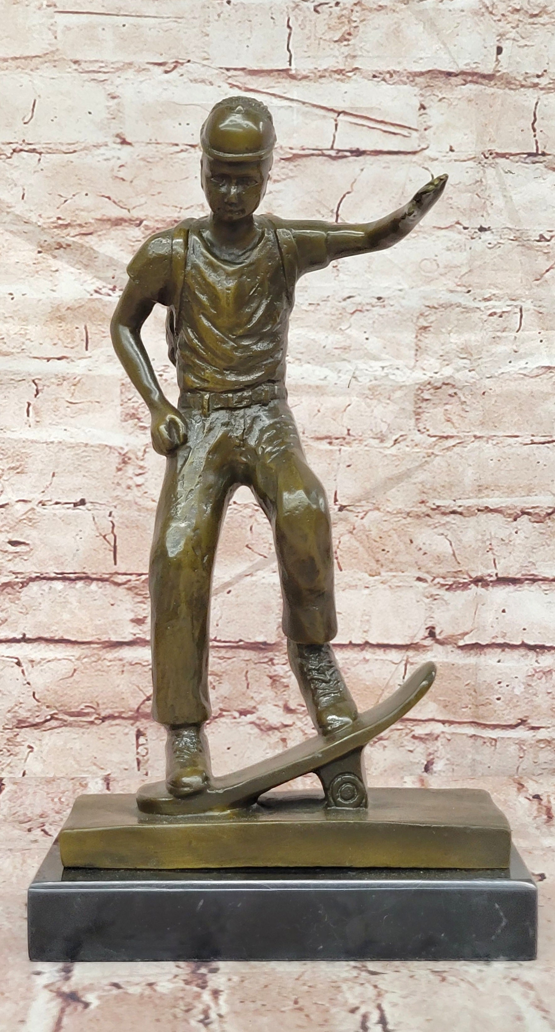 Bronze Sports Boy Figurine Signed Milo Skateboard Sculpture Fine Art Decor