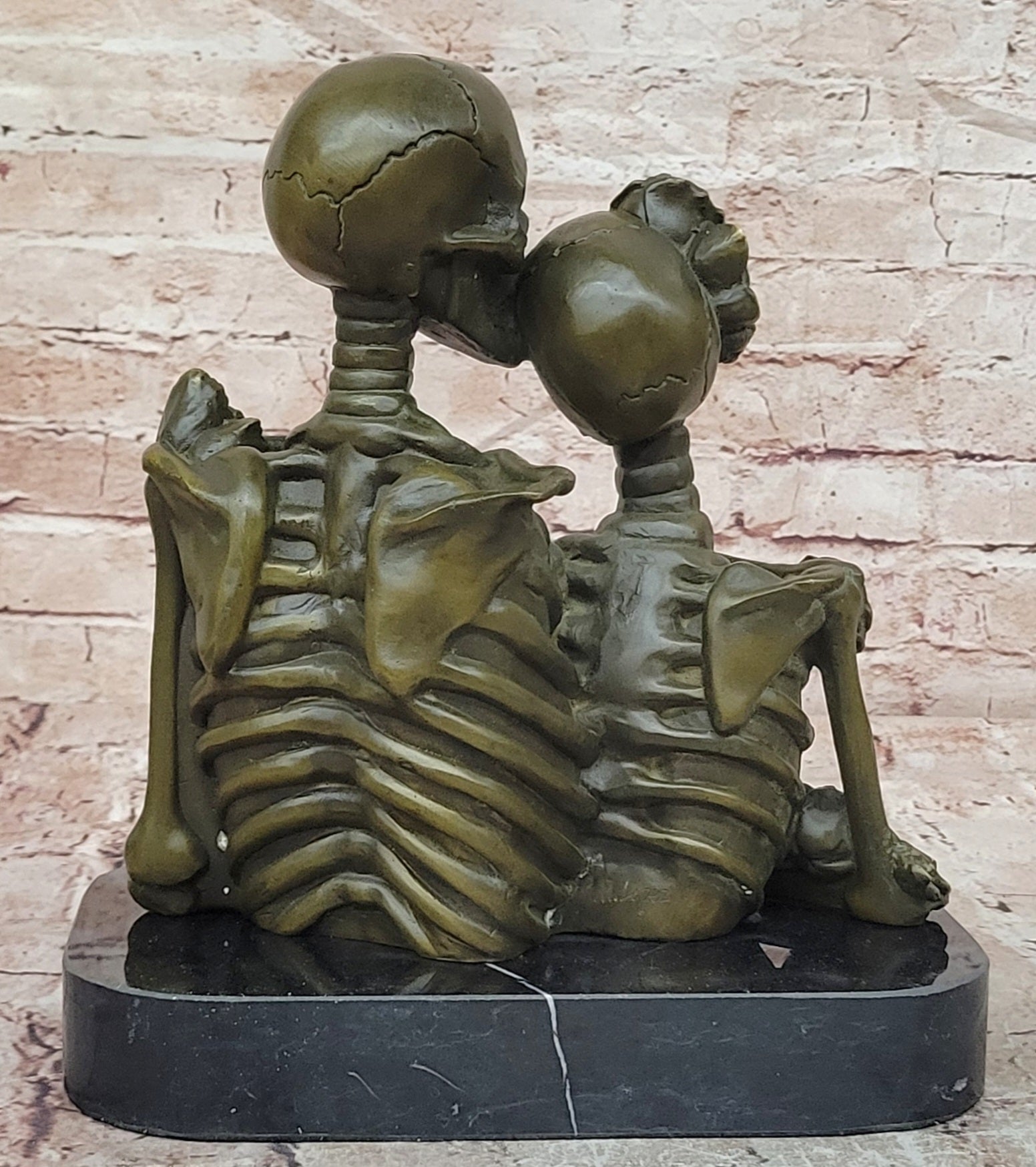 M Lopez Bronze Eternal Love Skeleton Sculpture Embracing Lovers Statue Art