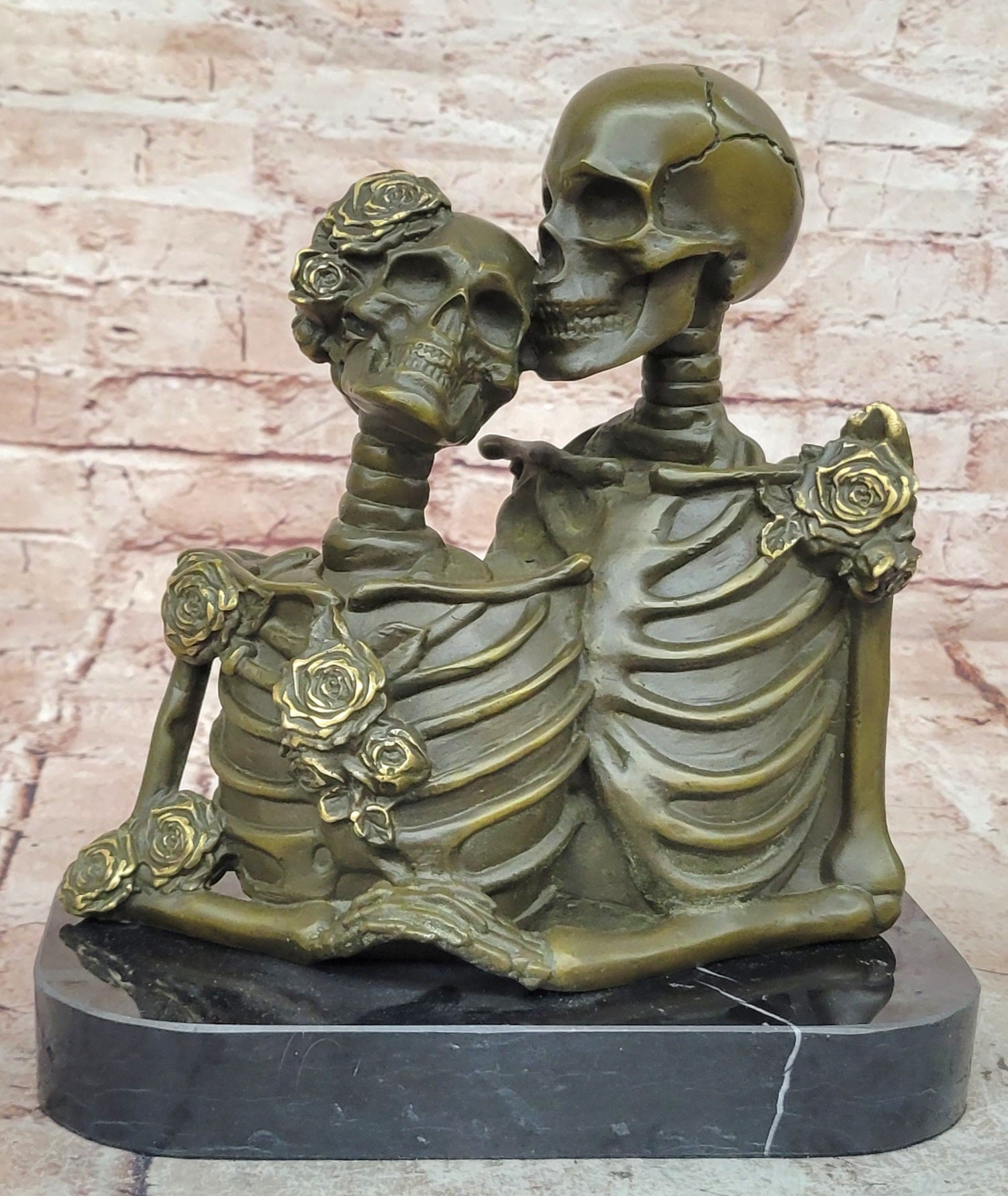 M Lopez Bronze Eternal Love Skeleton Sculpture Embracing Lovers Statue Art