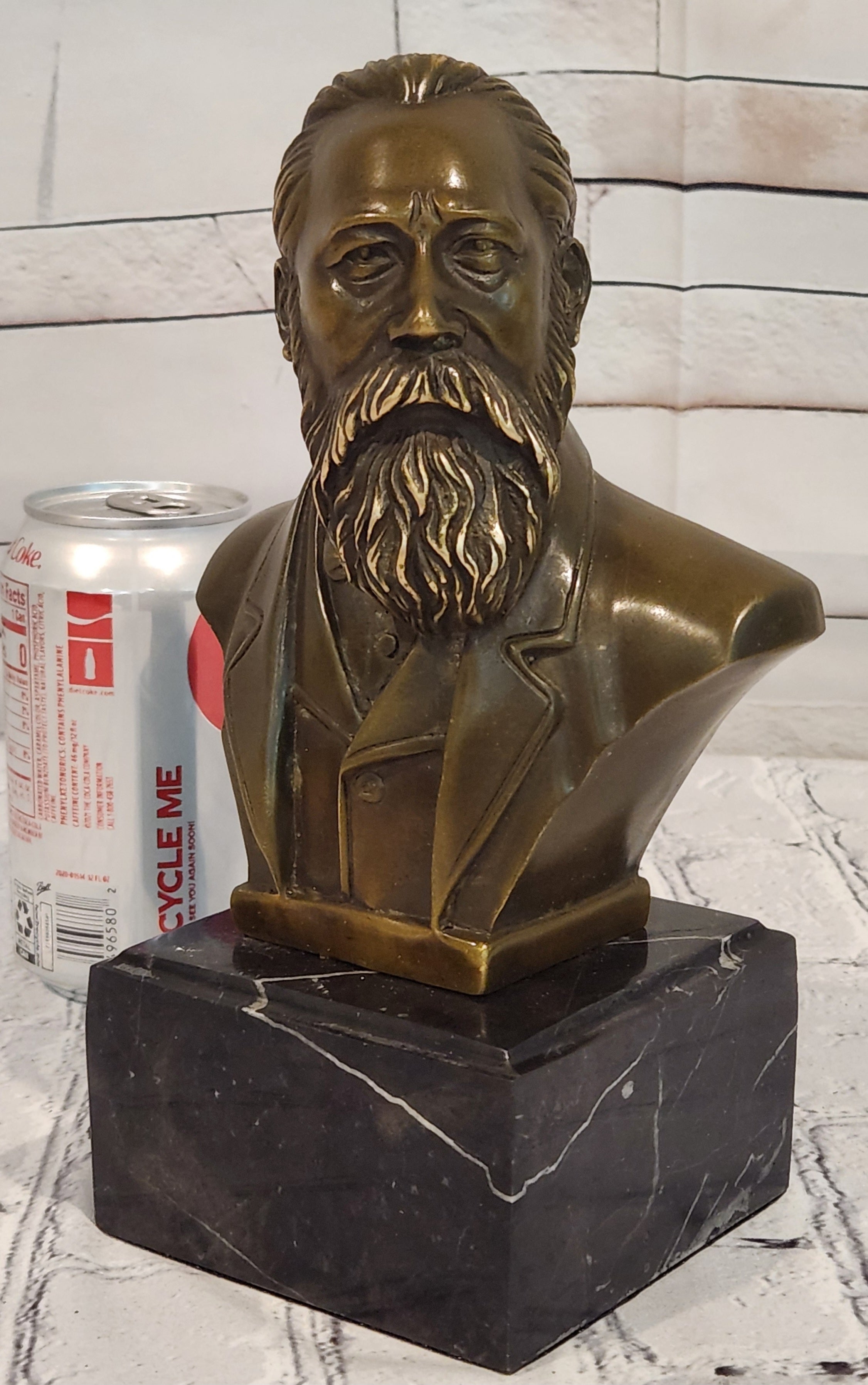 Real Bronze Engels Bust Sculpture German Thinker Signed Fisher Hot Cast Collector Piece