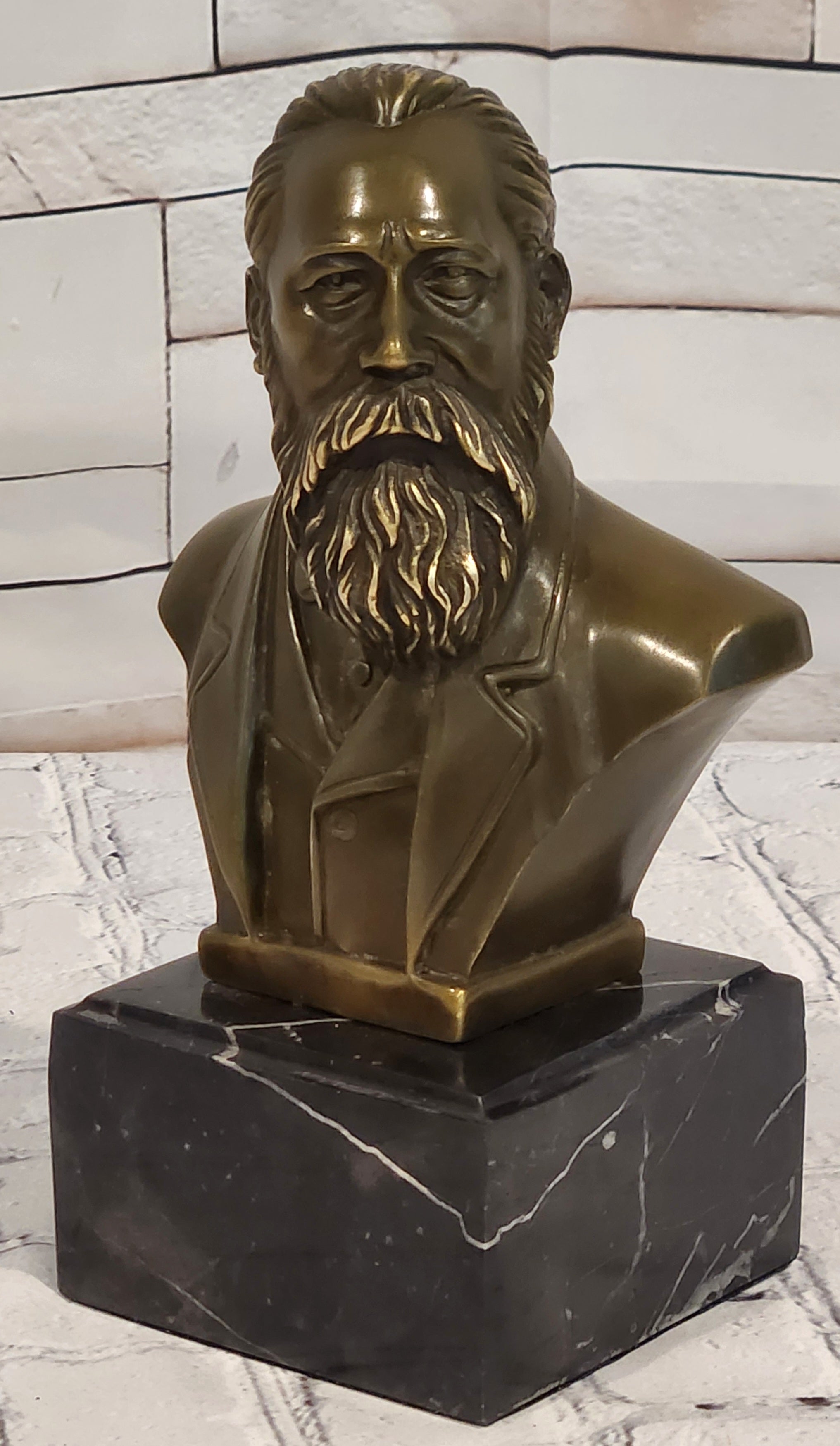 Real Bronze Engels Bust Sculpture German Thinker Signed Fisher Hot Cast Collector Piece