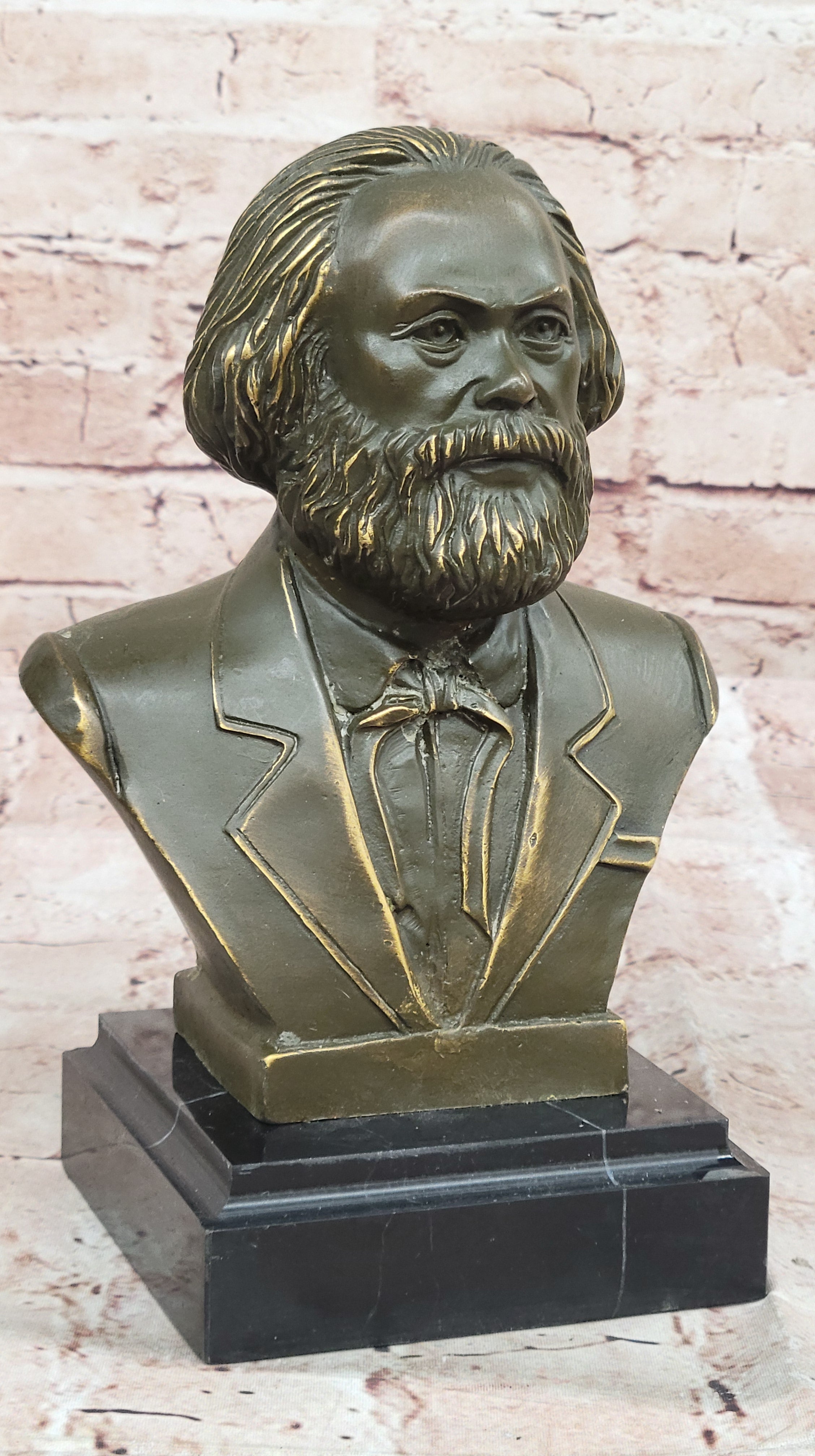 Historical Bronze Sculpture of Karl Marx Bust Signed Fisher Home Study Decor Figurine