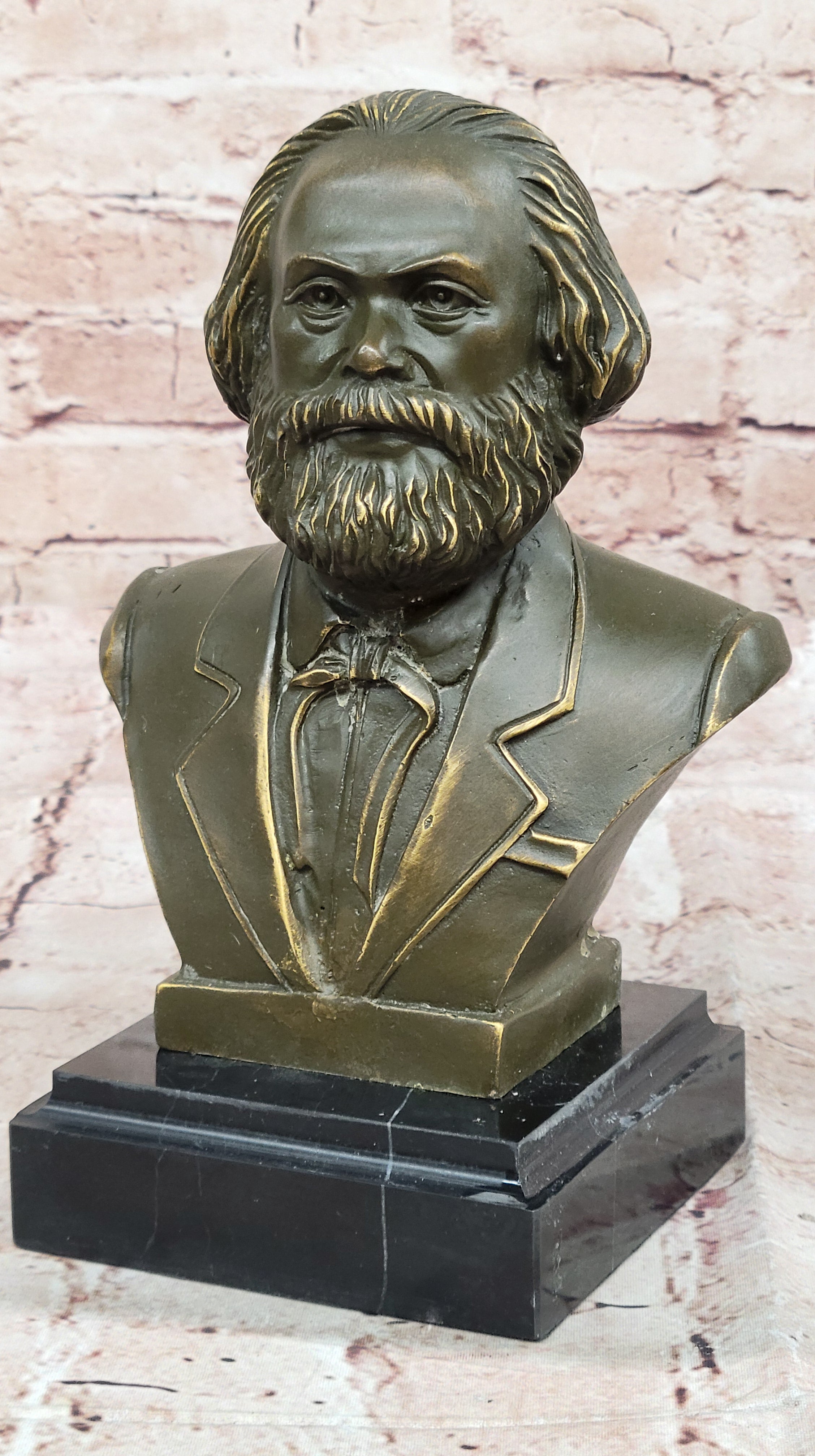 Historical Bronze Sculpture of Karl Marx Bust Signed Fisher Home Study Decor Figurine
