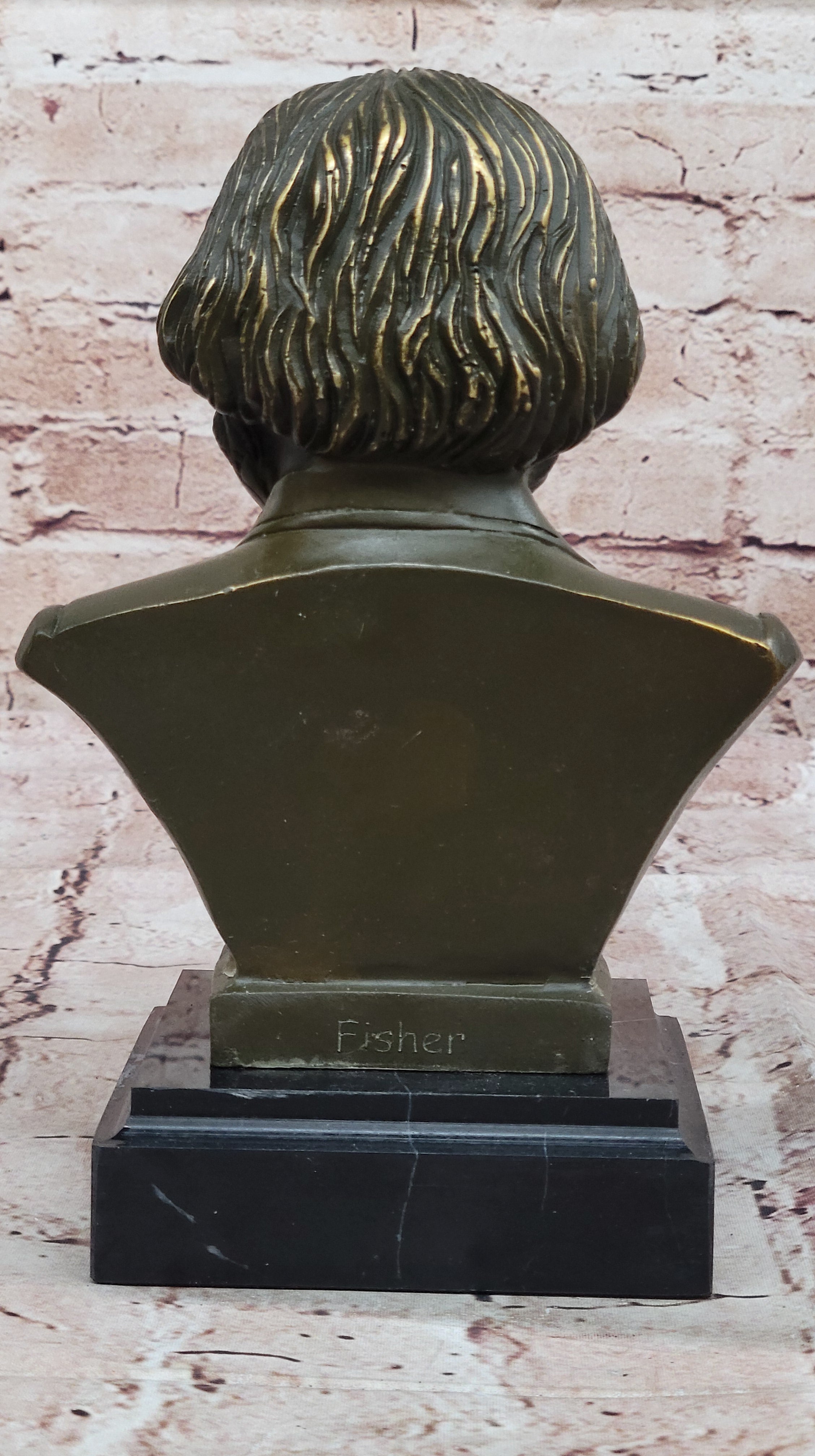 Historical Bronze Sculpture of Karl Marx Bust Signed Fisher Home Study Decor Figurine