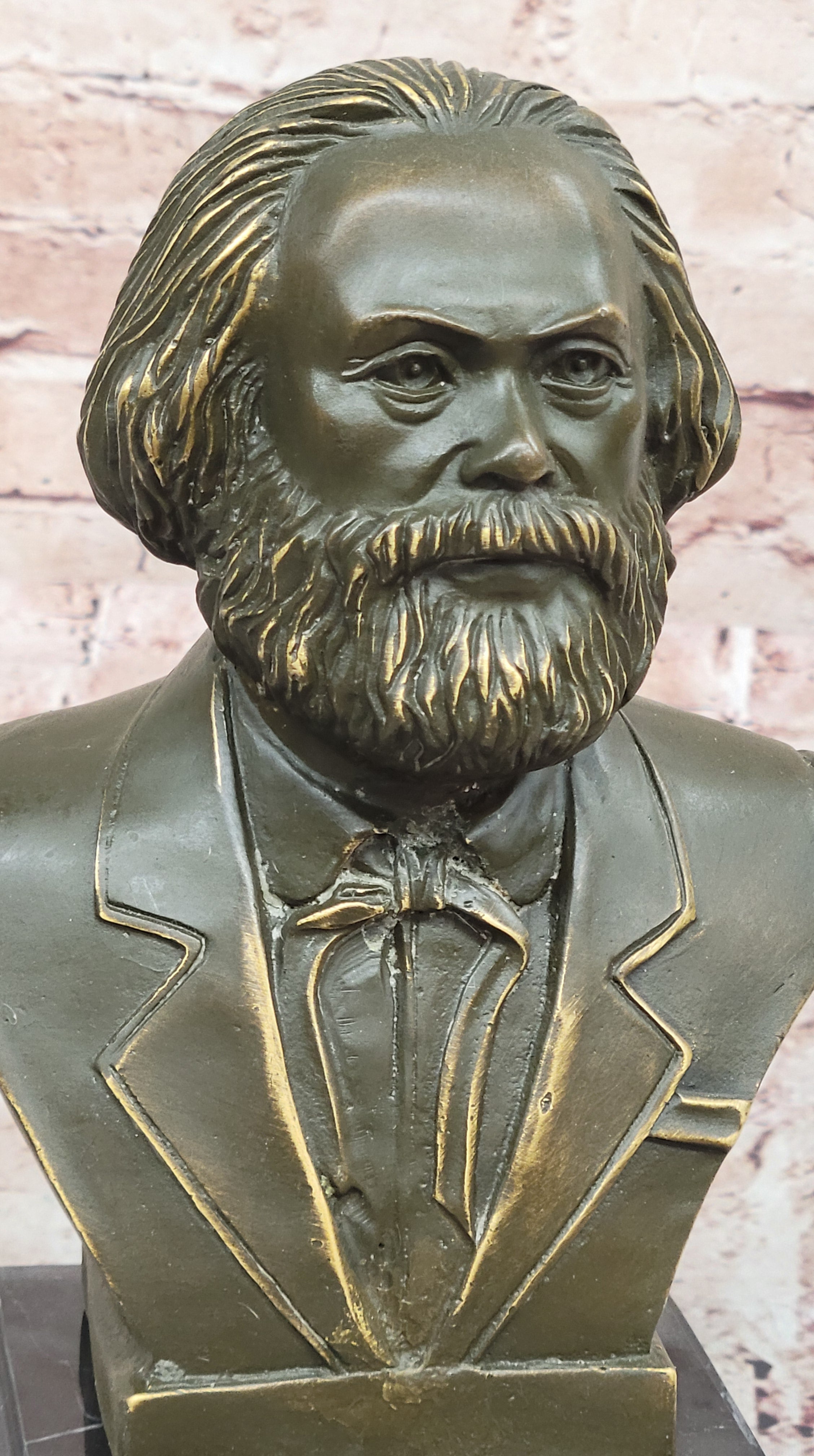 Historical Bronze Sculpture of Karl Marx Bust Signed Fisher Home Study Decor Figurine