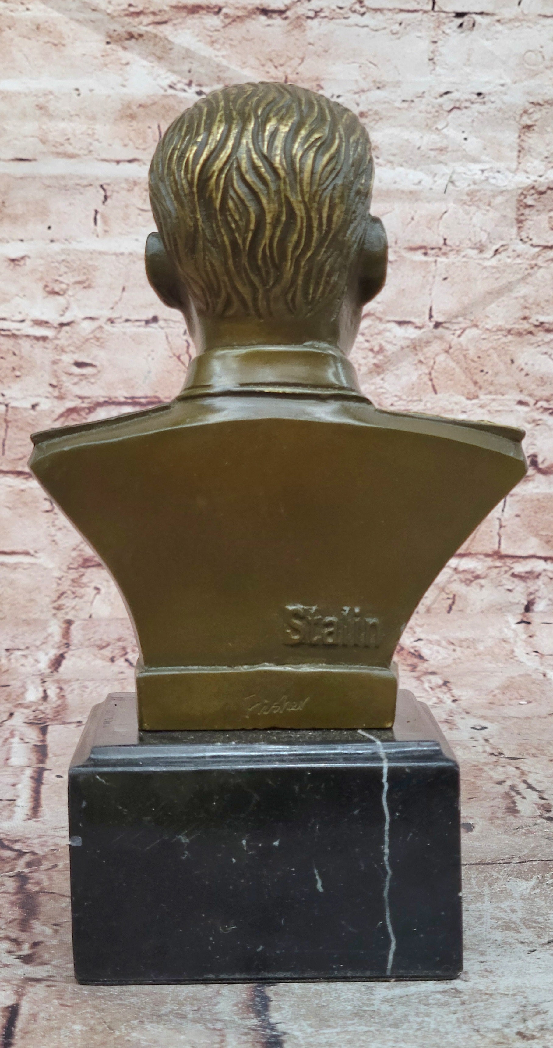 Fisher Bronze Soviet Leader Stalin Bust Figurine Historical Artwork Statue