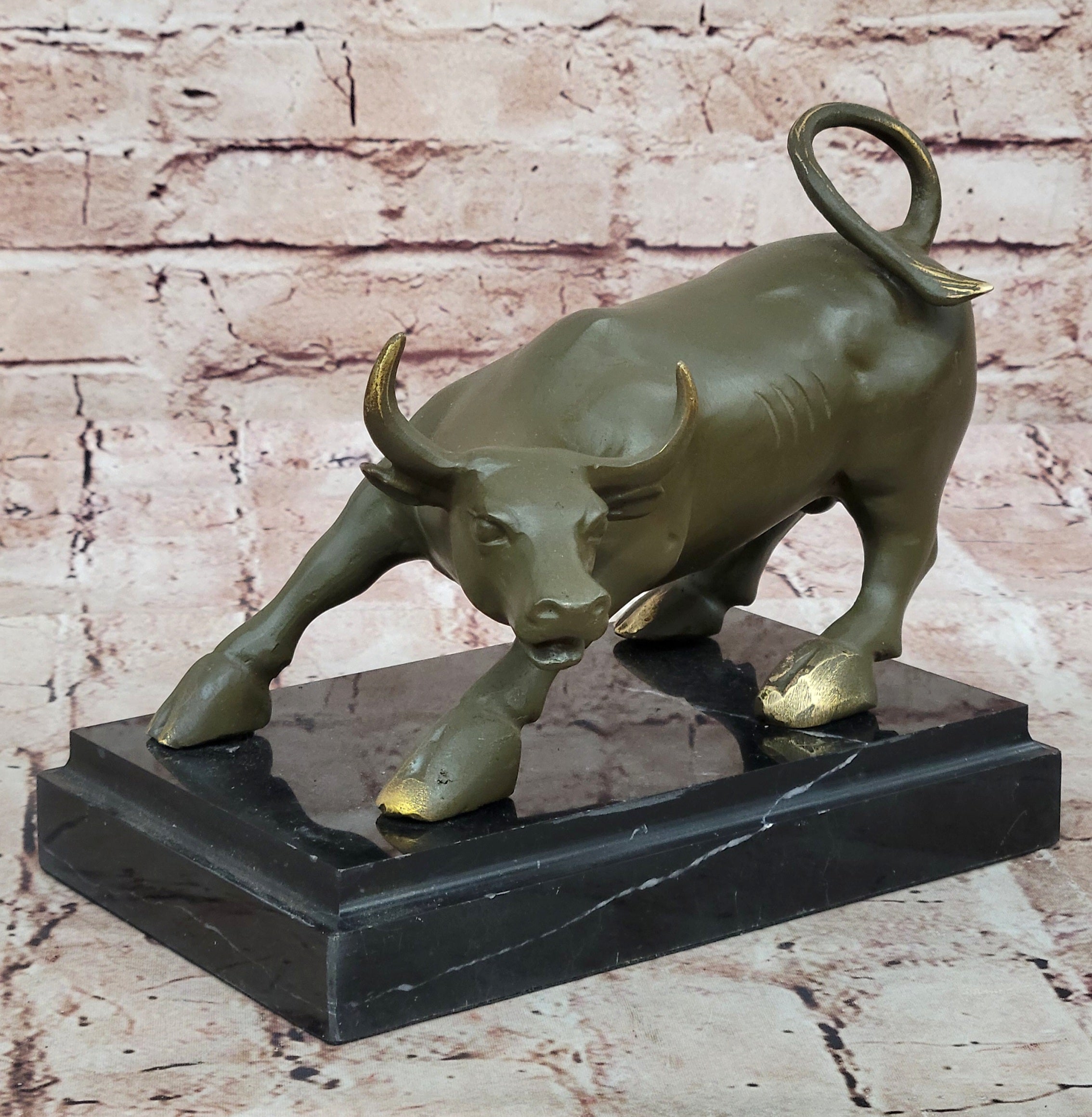 Bronze Bull Statue – Wall Street Inspired Fierce Ox Sculpture Handmade by Fisher for Gift