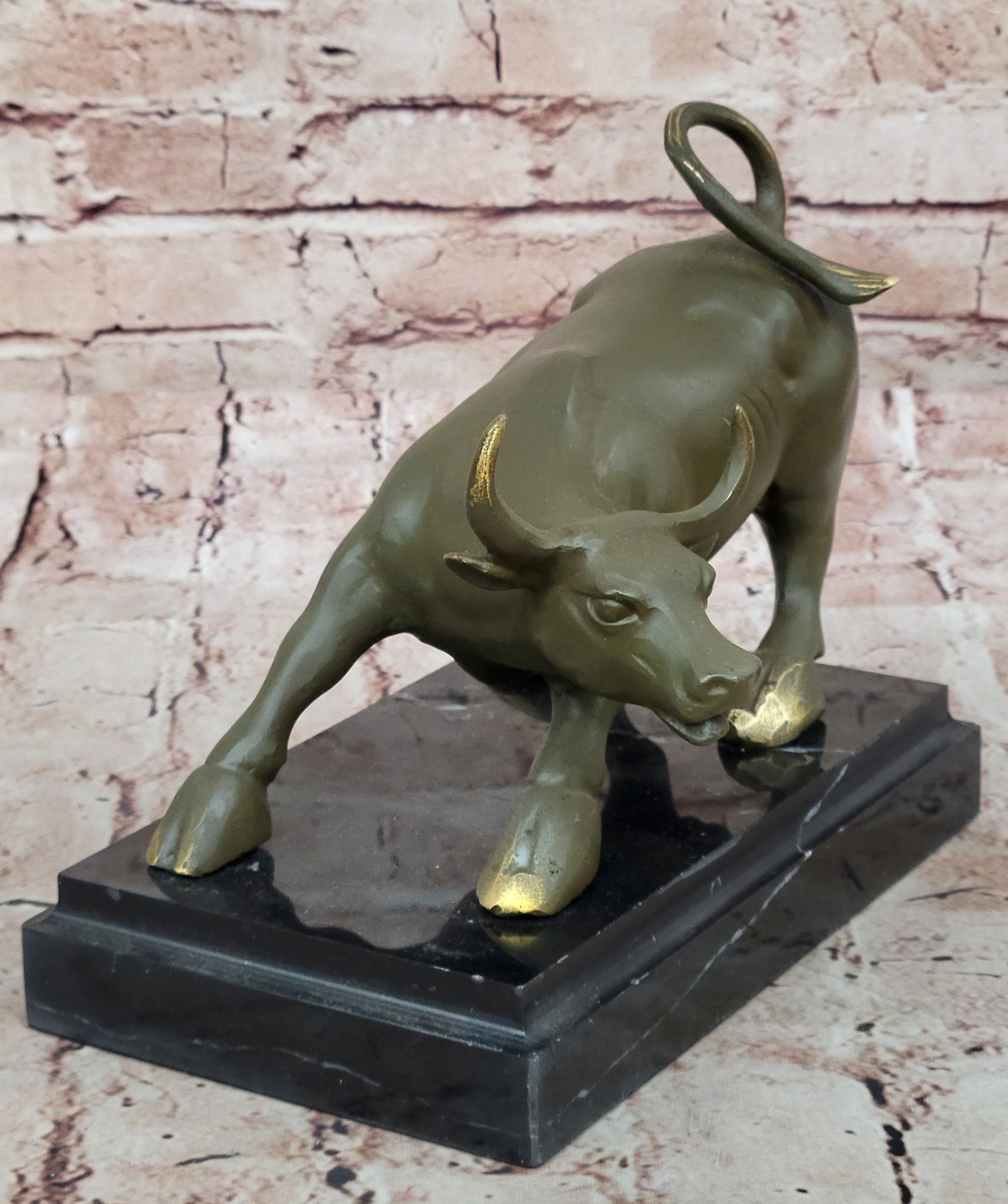 Bronze Bull Statue – Wall Street Inspired Fierce Ox Sculpture Handmade by Fisher for Gift