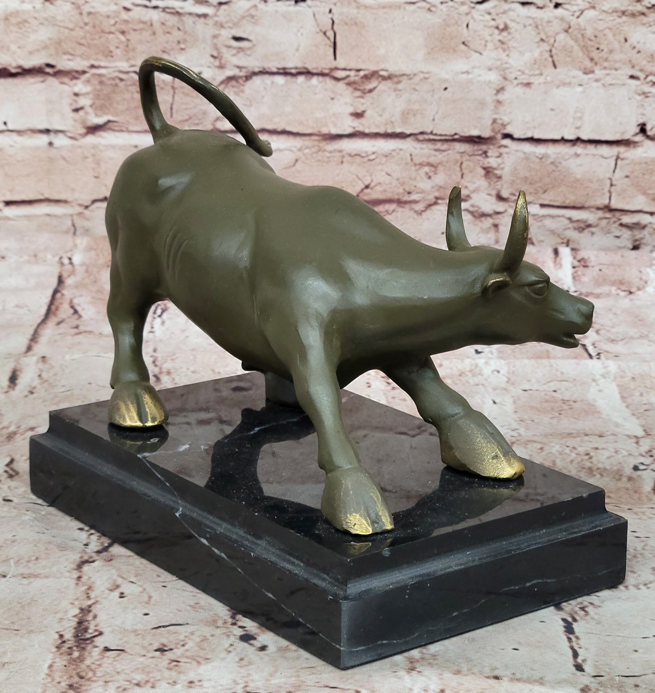 Bronze Bull Statue – Wall Street Inspired Fierce Ox Sculpture Handmade by Fisher for Gift