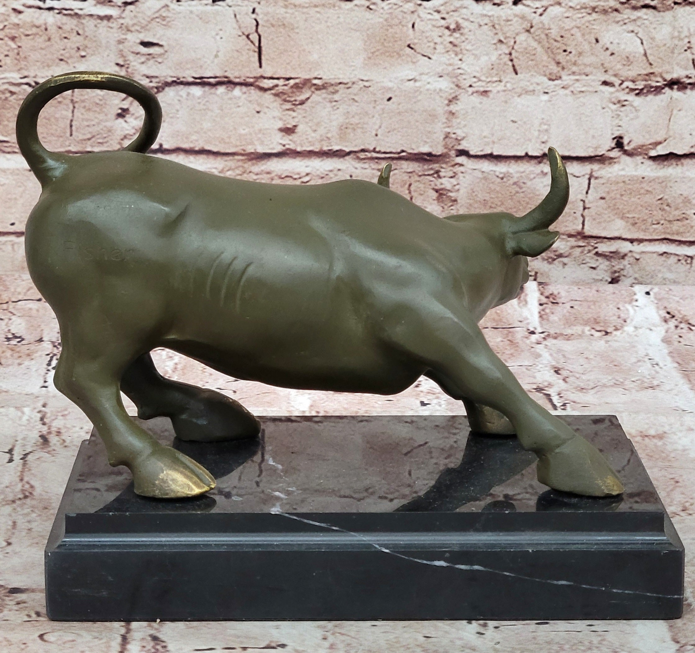 Bronze Bull Statue – Wall Street Inspired Fierce Ox Sculpture Handmade by Fisher for Gift
