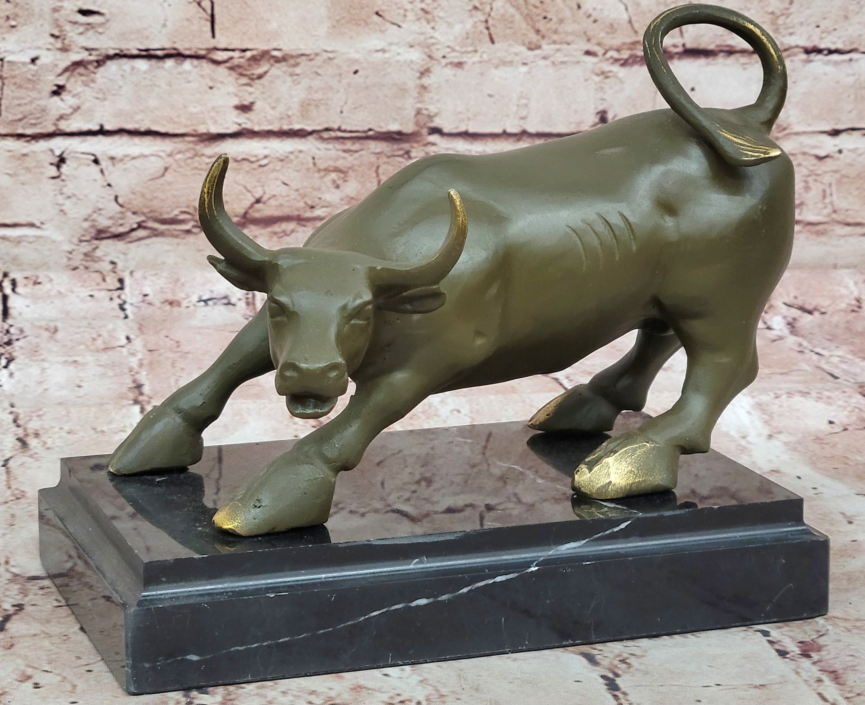 Bronze Bull Statue – Wall Street Inspired Fierce Ox Sculpture Handmade by Fisher for Gift
