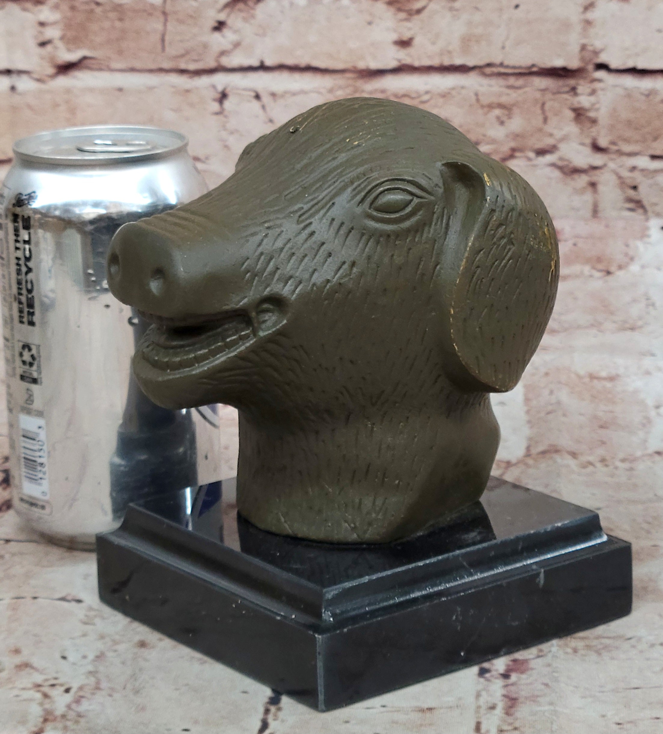 Zodiac Pig Head Bronze Sculpture – Prosperity Symbol by Signed Artist