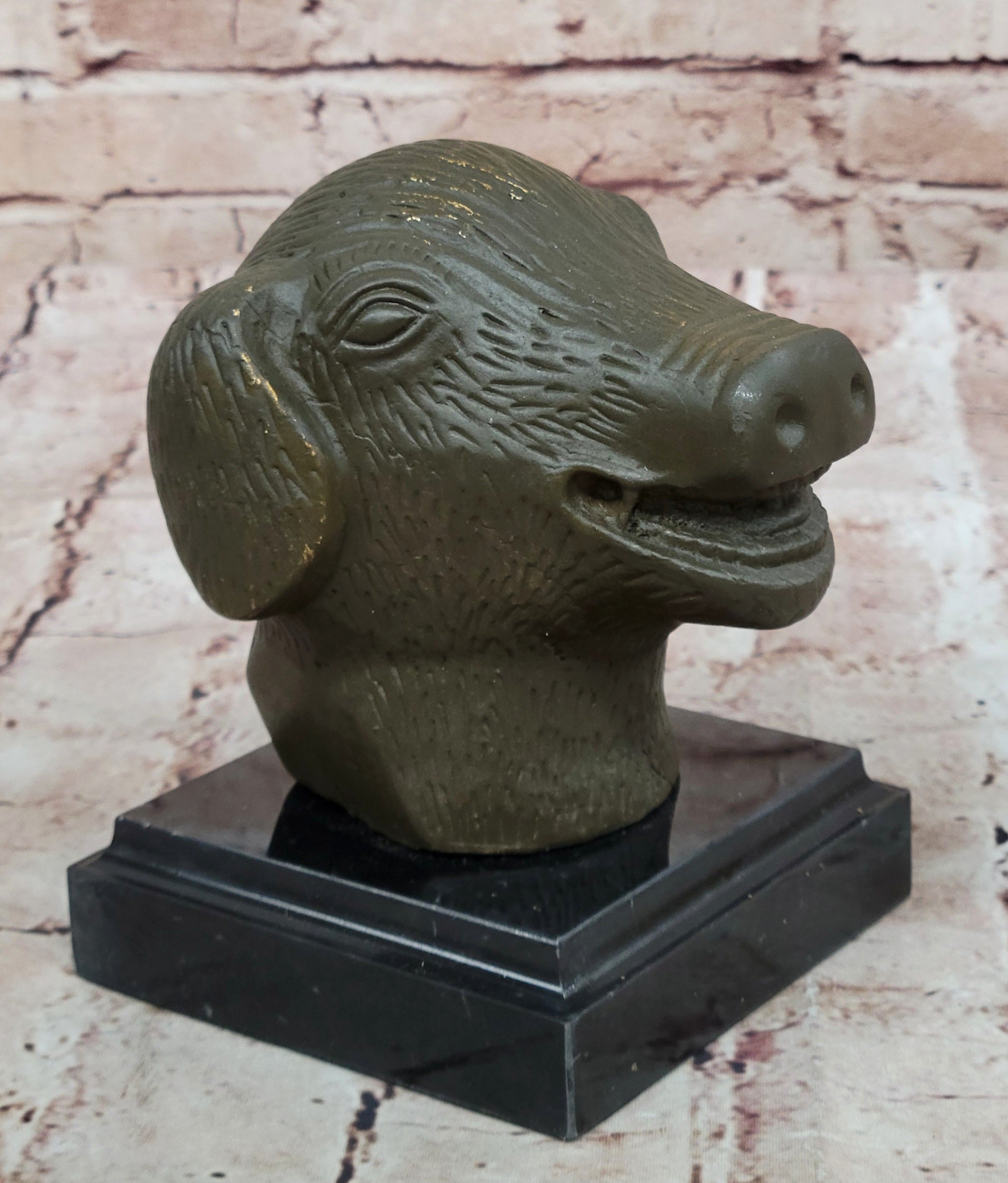 Zodiac Pig Head Bronze Sculpture – Prosperity Symbol by Signed Artist