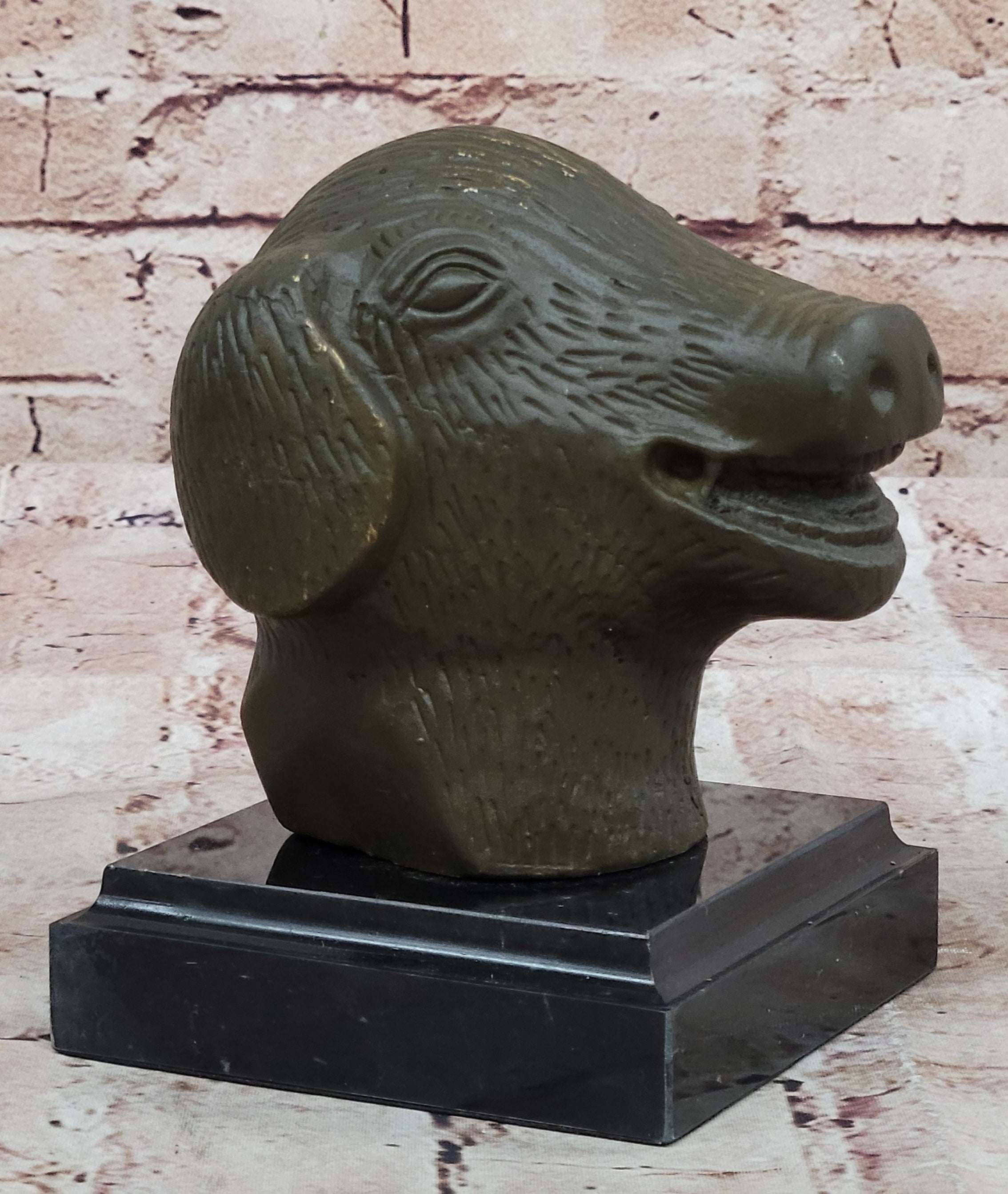 Zodiac Pig Head Bronze Sculpture – Prosperity Symbol by Signed Artist