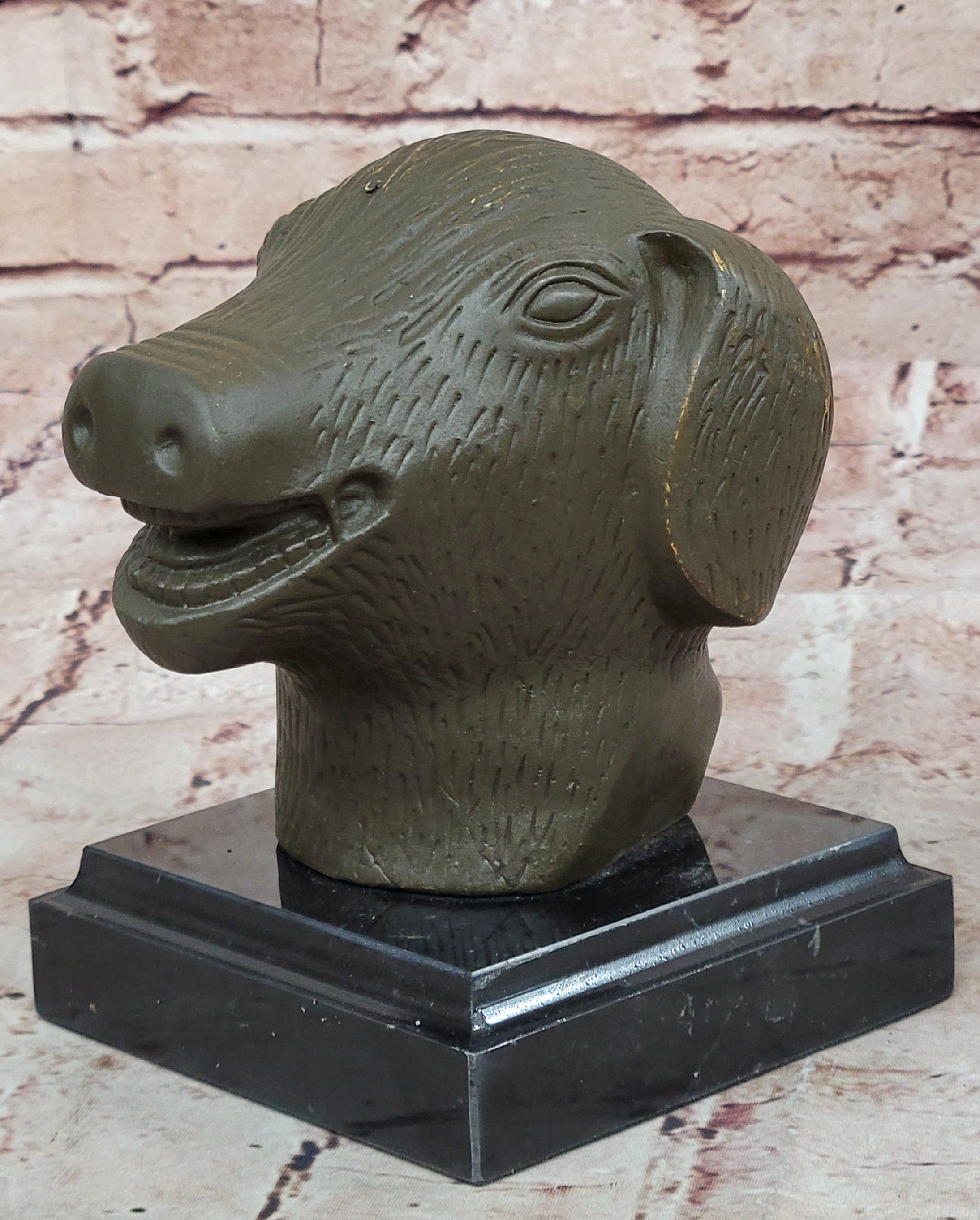 Zodiac Pig Head Bronze Sculpture – Prosperity Symbol by Signed Artist