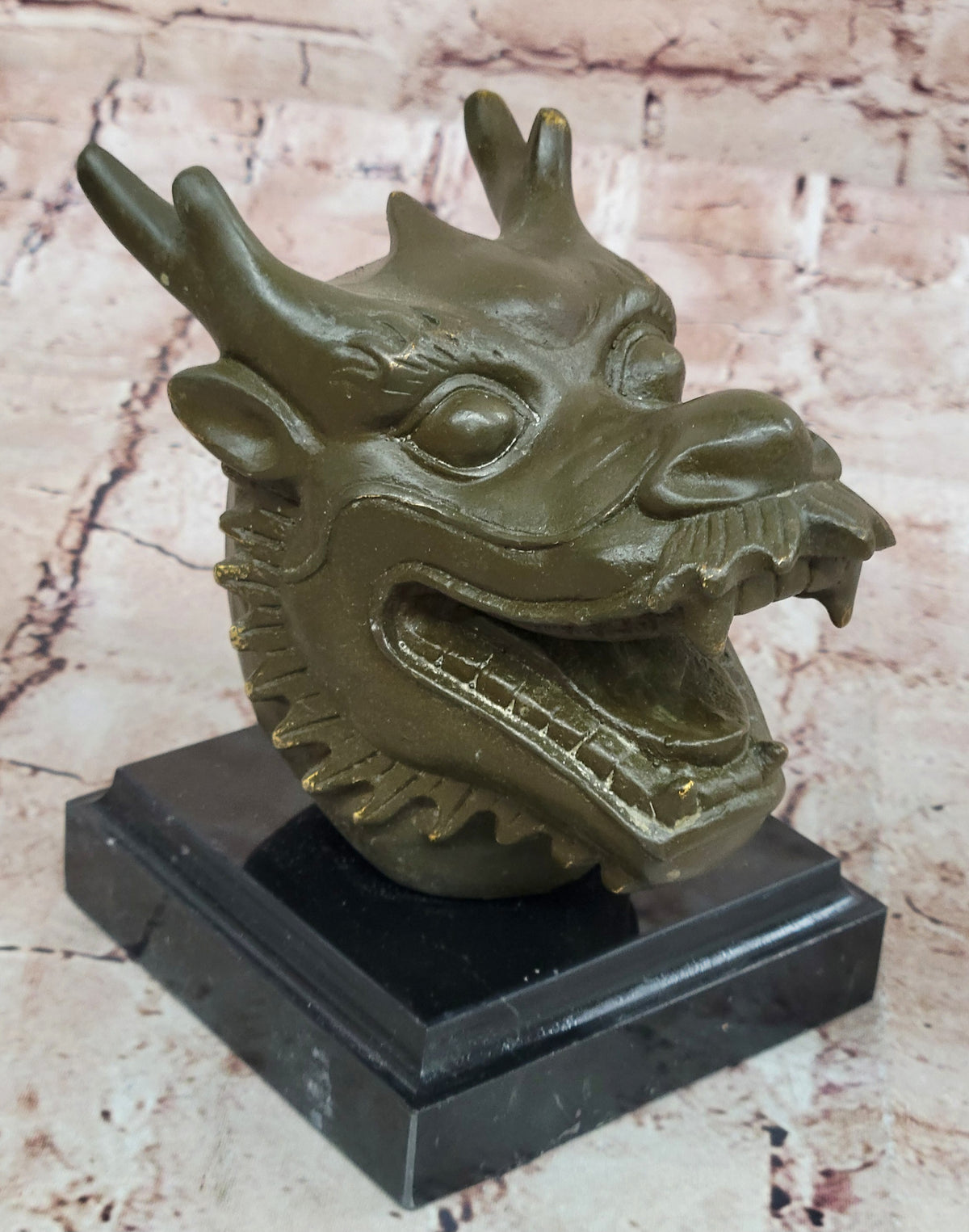 Real Bronze Sculpture Statue of Dragon Bust Auspicious Zodiac Sign for Good Fortune