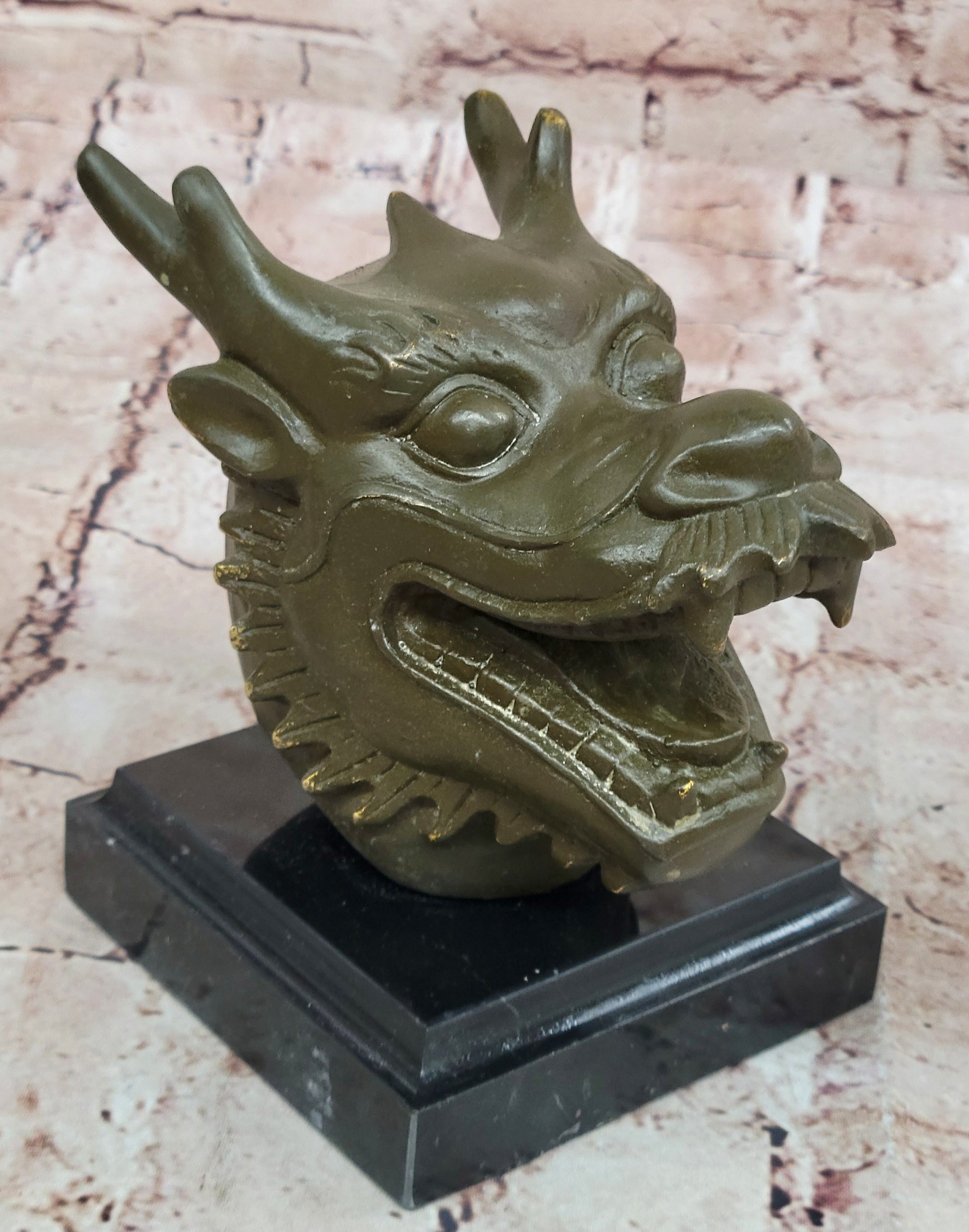 Real Bronze Sculpture Statue of Dragon Bust Auspicious Zodiac Sign for Good Fortune