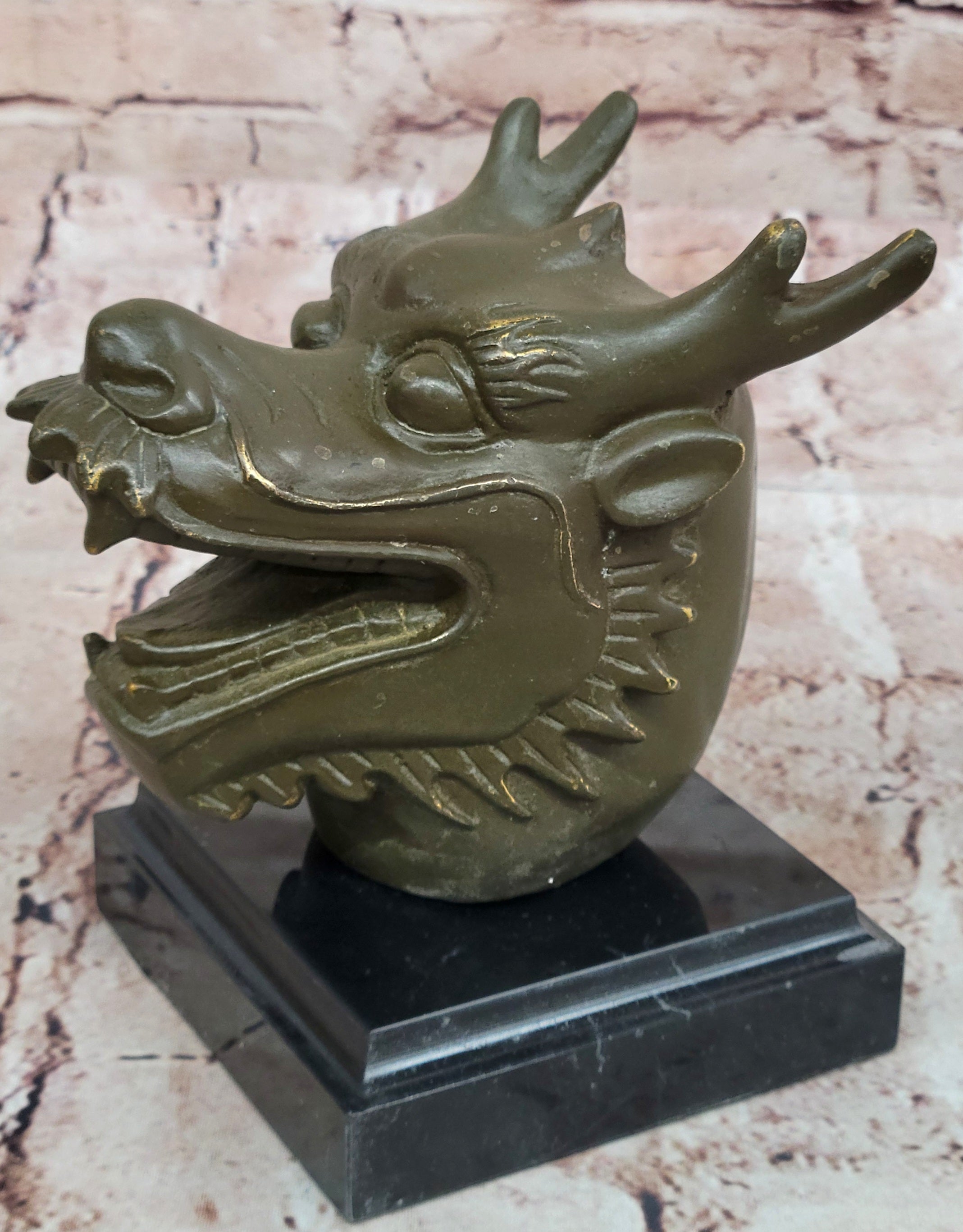 Real Bronze Sculpture Statue of Dragon Bust Auspicious Zodiac Sign for Good Fortune