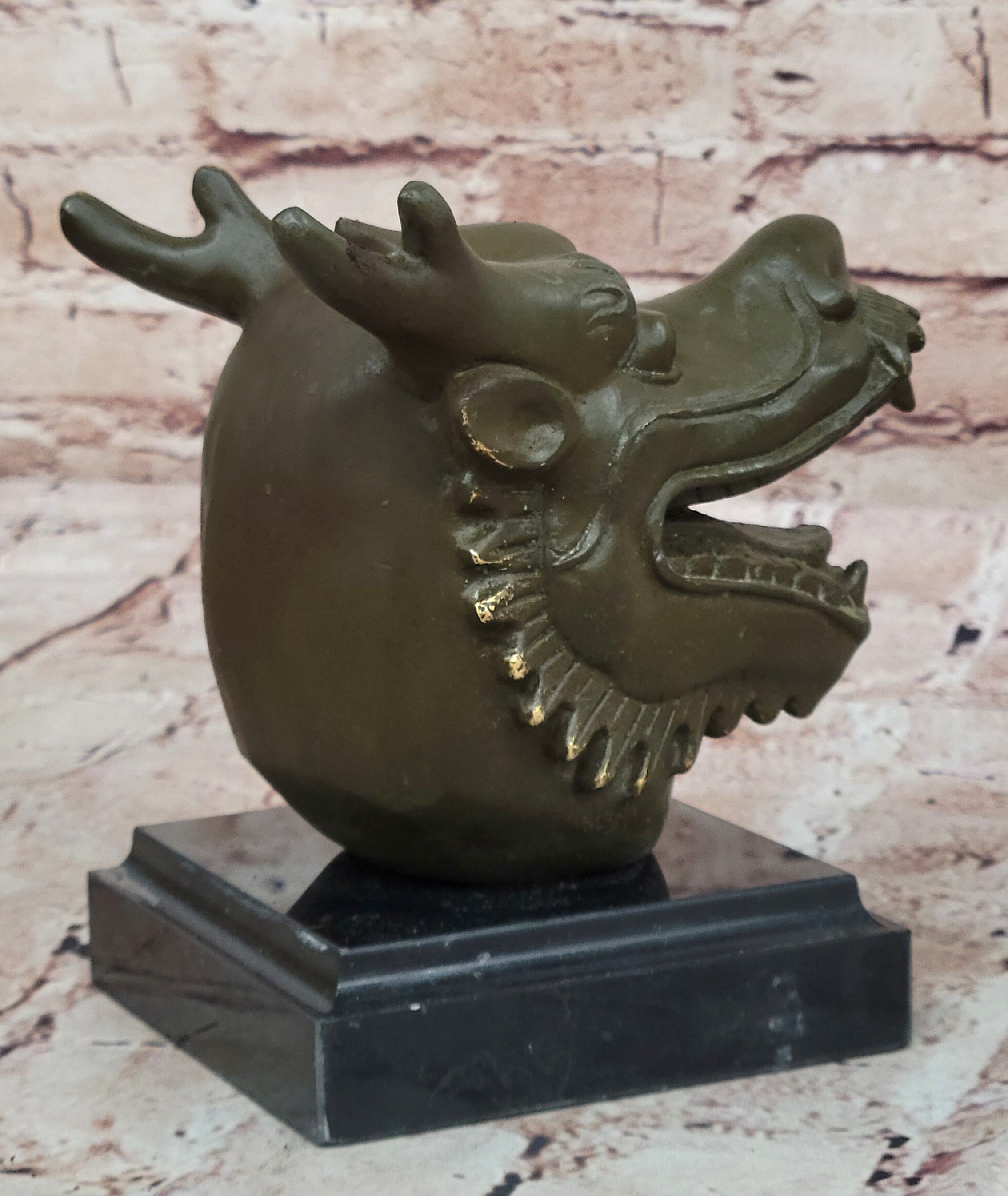 Real Bronze Sculpture Statue of Dragon Bust Auspicious Zodiac Sign for Good Fortune
