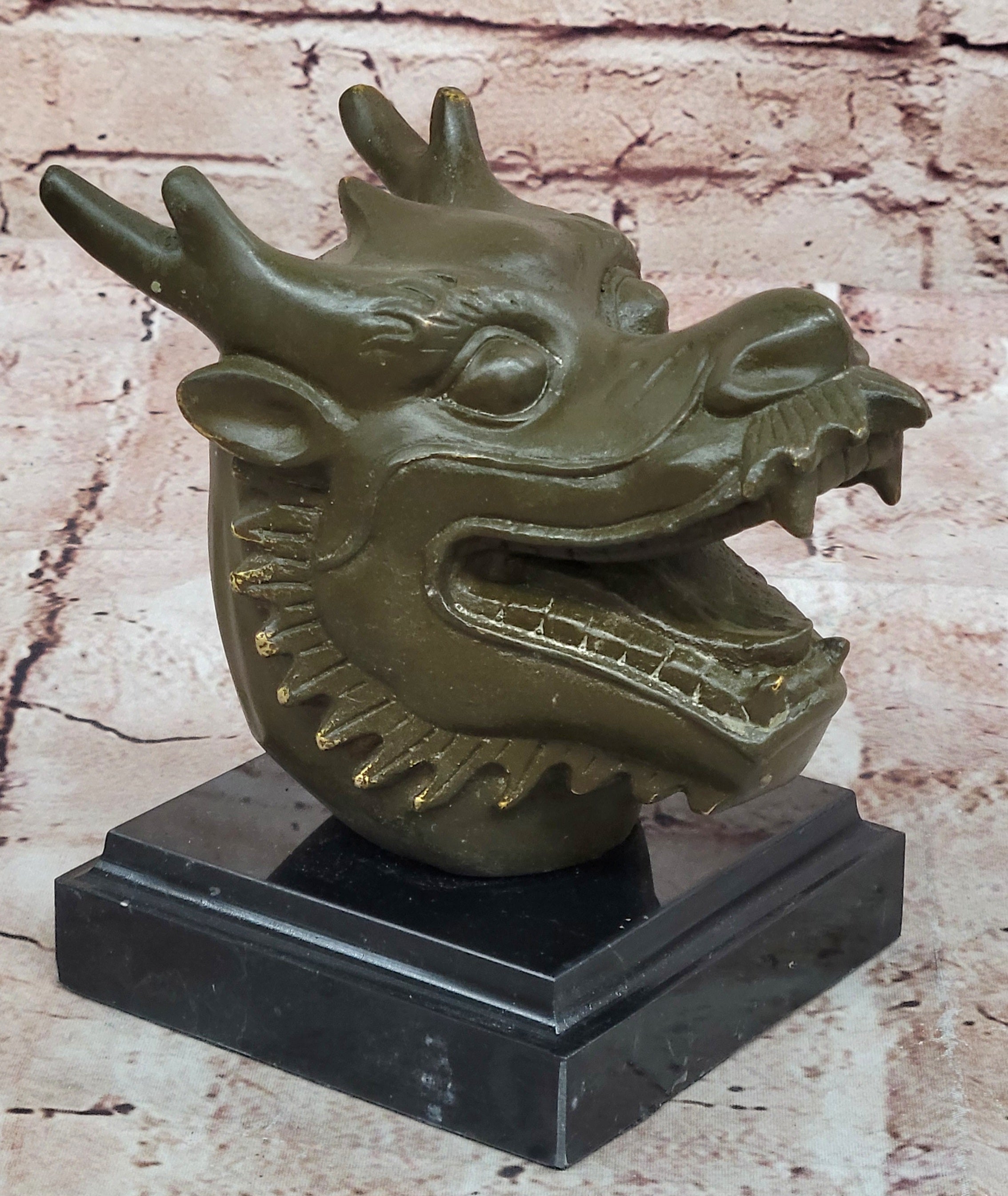 Real Bronze Sculpture Statue of Dragon Bust Auspicious Zodiac Sign for Good Fortune