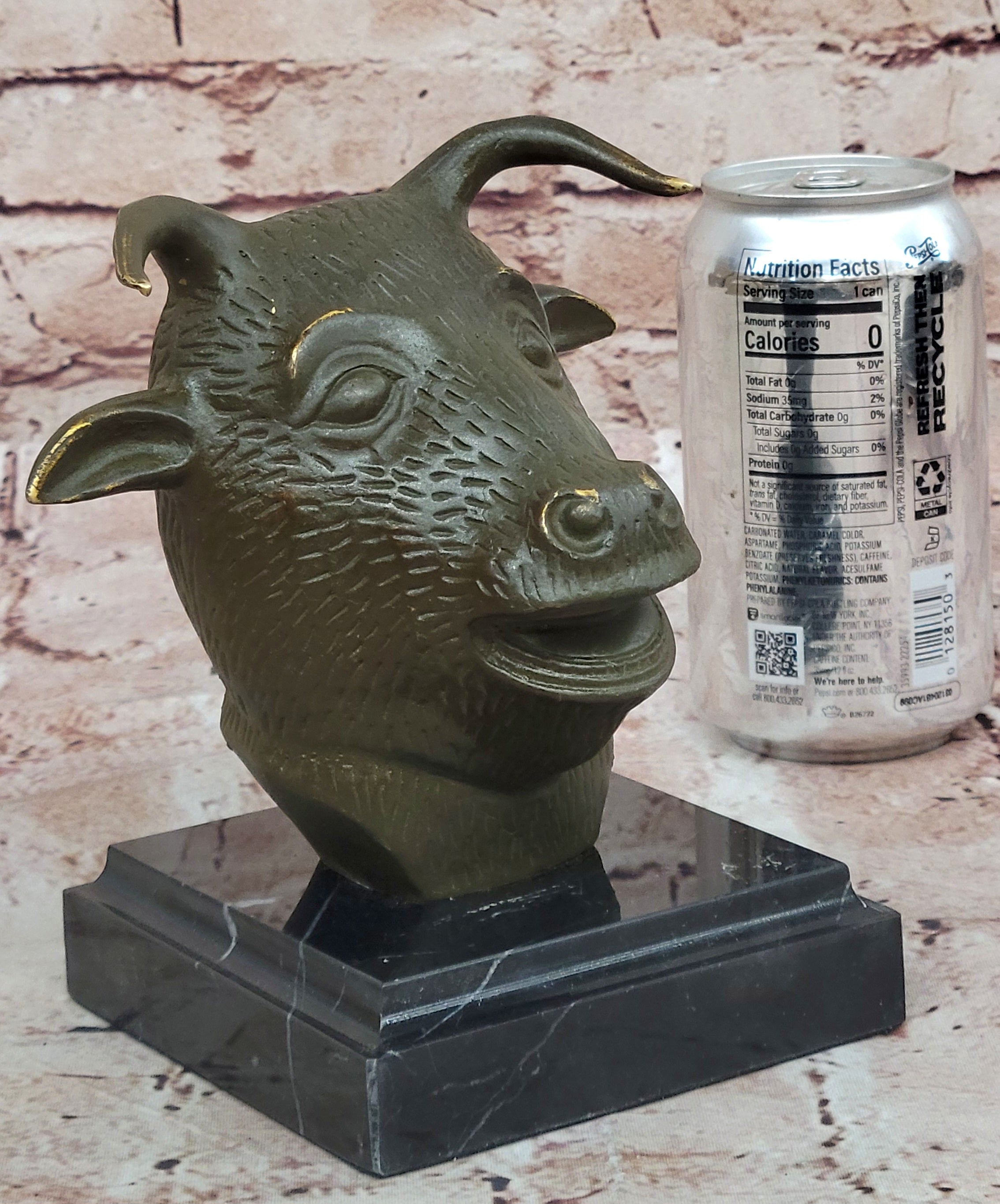 Signed Zodiac Ox Head Statue – Bronze Feng Shui Animal Symbol Figurine