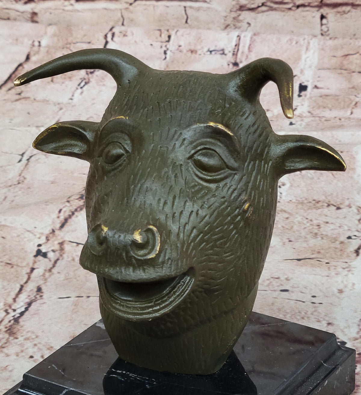 Signed Zodiac Ox Head Statue – Bronze Feng Shui Animal Symbol Figurine