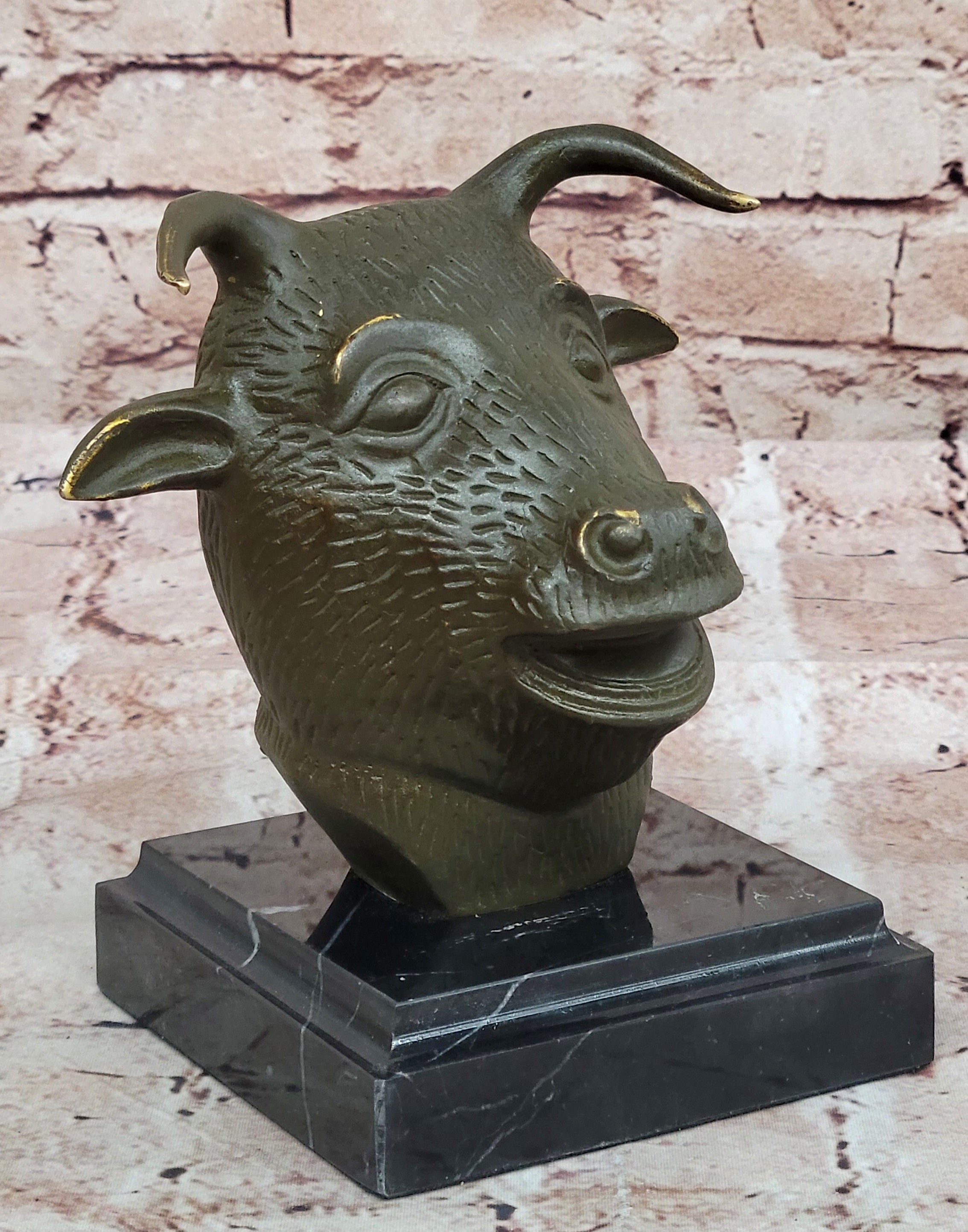 Signed Zodiac Ox Head Statue – Bronze Feng Shui Animal Symbol Figurine