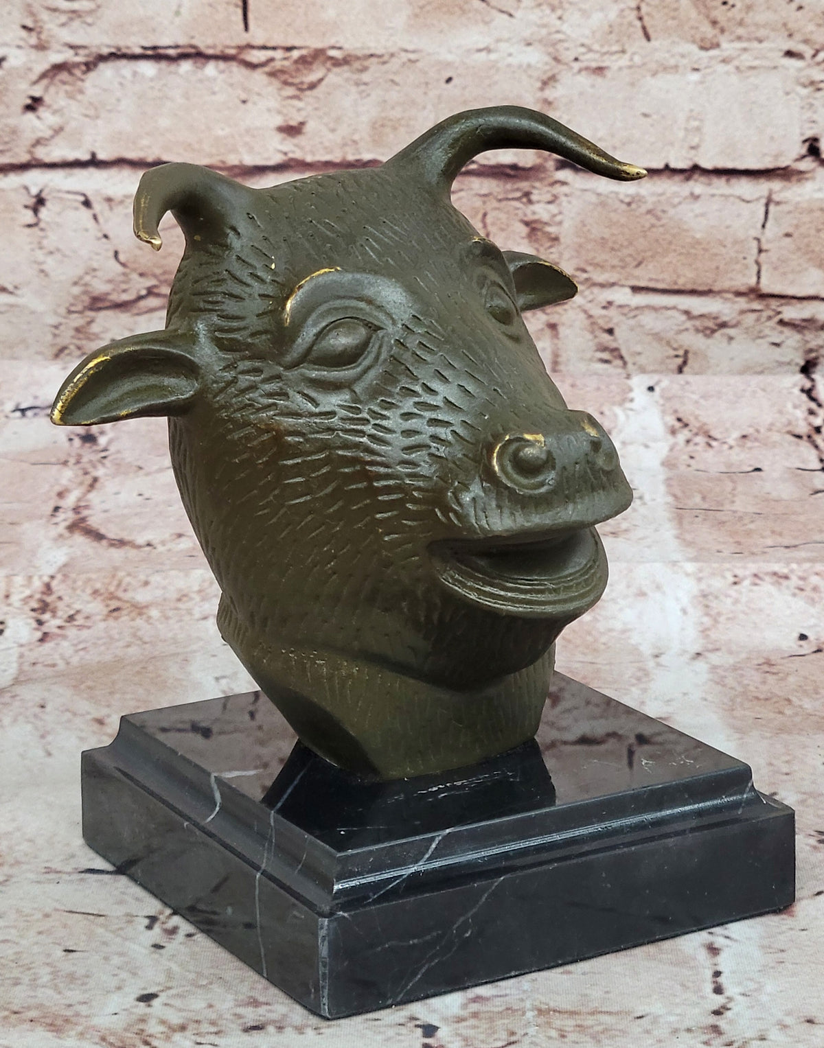 Signed Zodiac Ox Head Statue – Bronze Feng Shui Animal Symbol Figurine