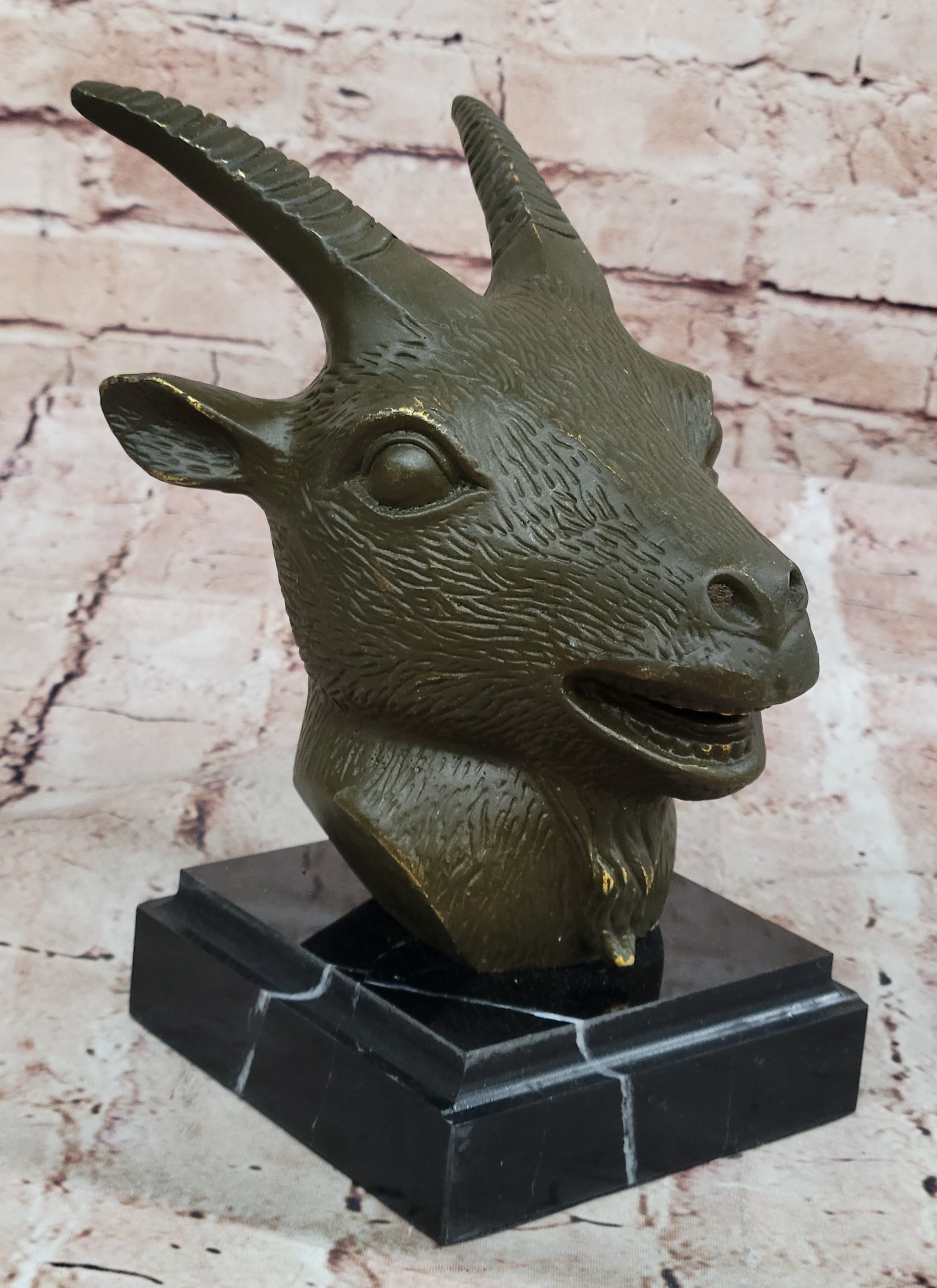 Handmade Sheep Head Bronze Sculpture Statue for Feng Shui Peaceful Decor